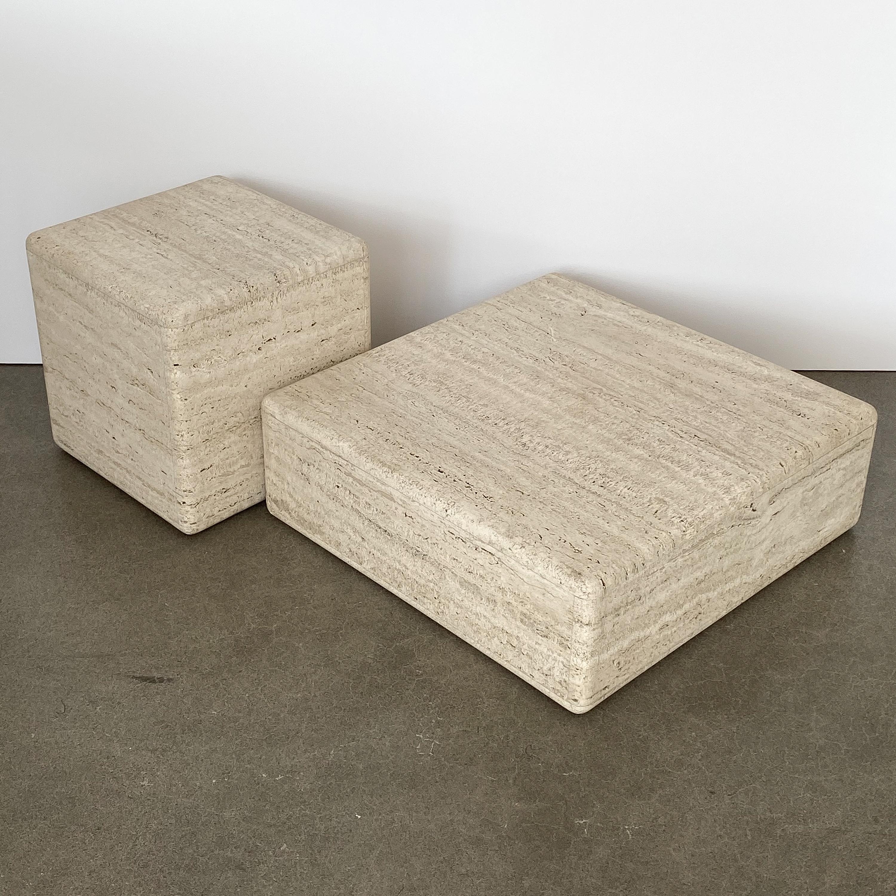 Mid-20th Century Two-Piece Travertine Cube Tiered Coffee Table