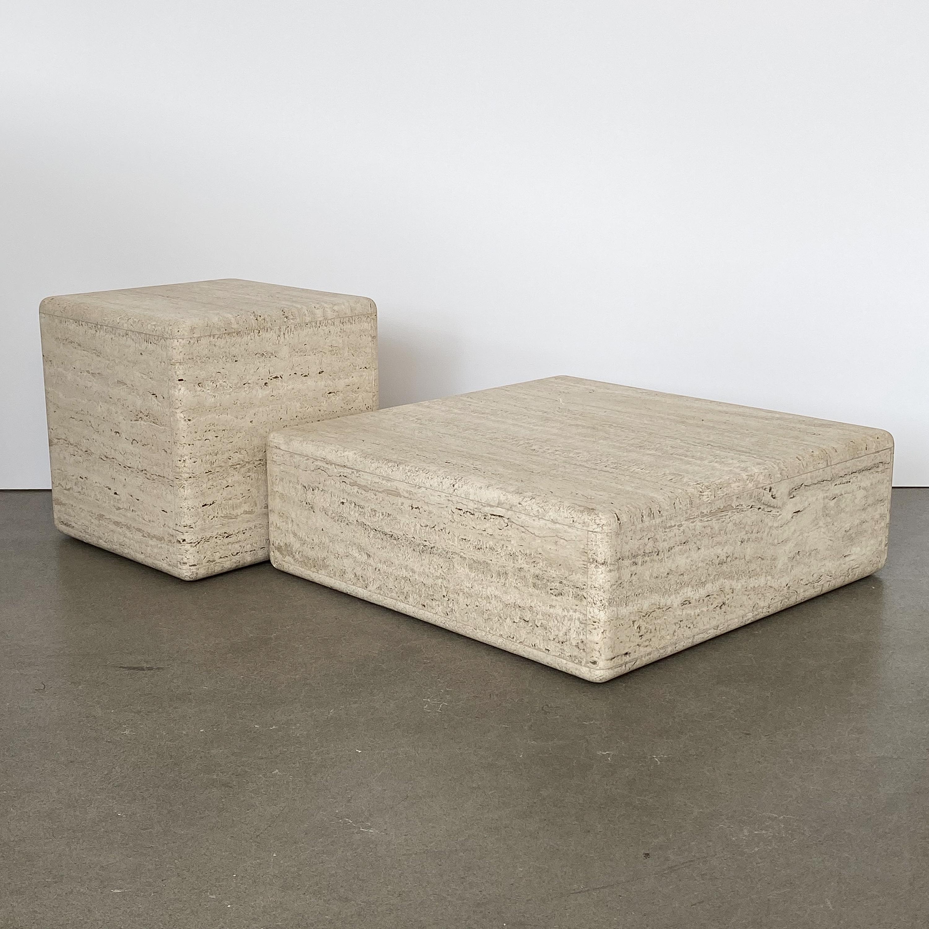 Two-Piece Travertine Cube Tiered Coffee Table 1