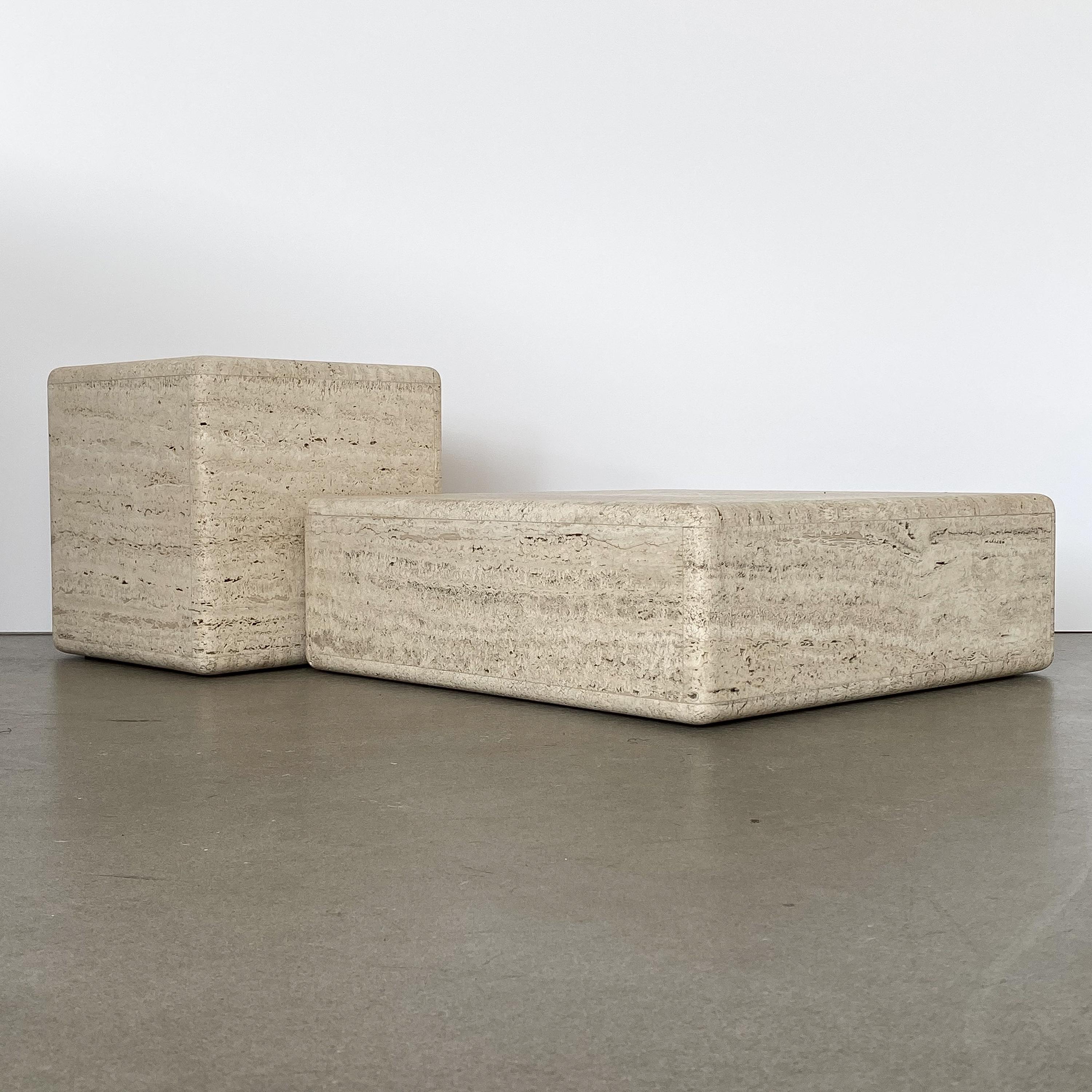 Two-Piece Travertine Cube Tiered Coffee Table 2