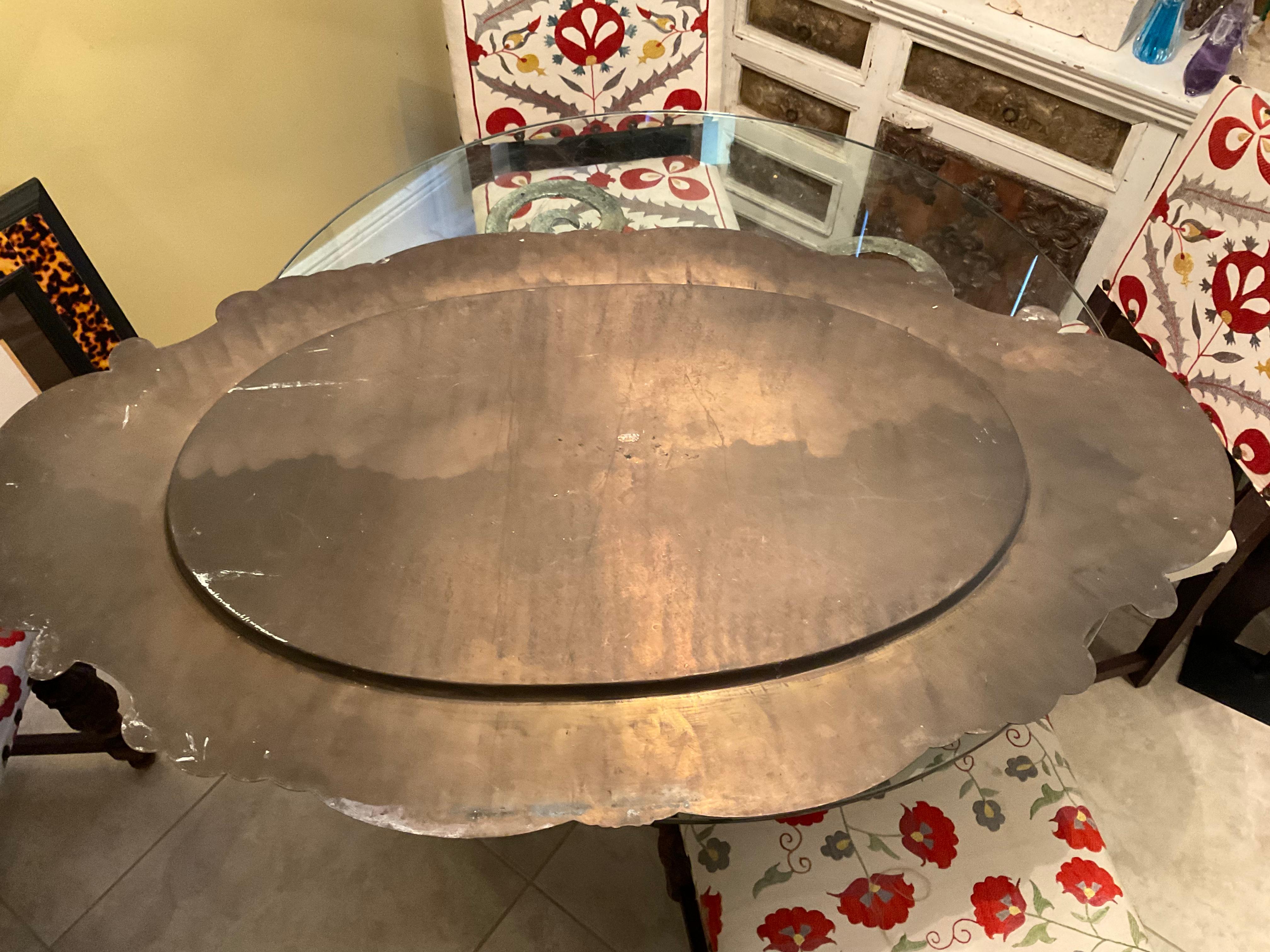 Two Piece Vintage Brass Top Coffee Table 8