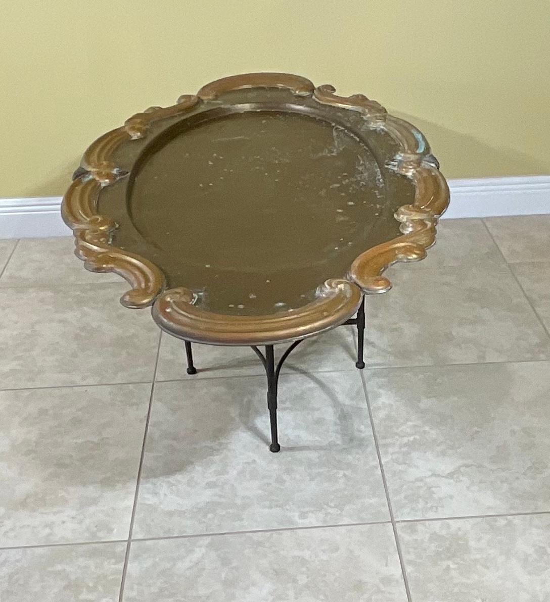 Two Piece Vintage Brass Top Coffee Table 10