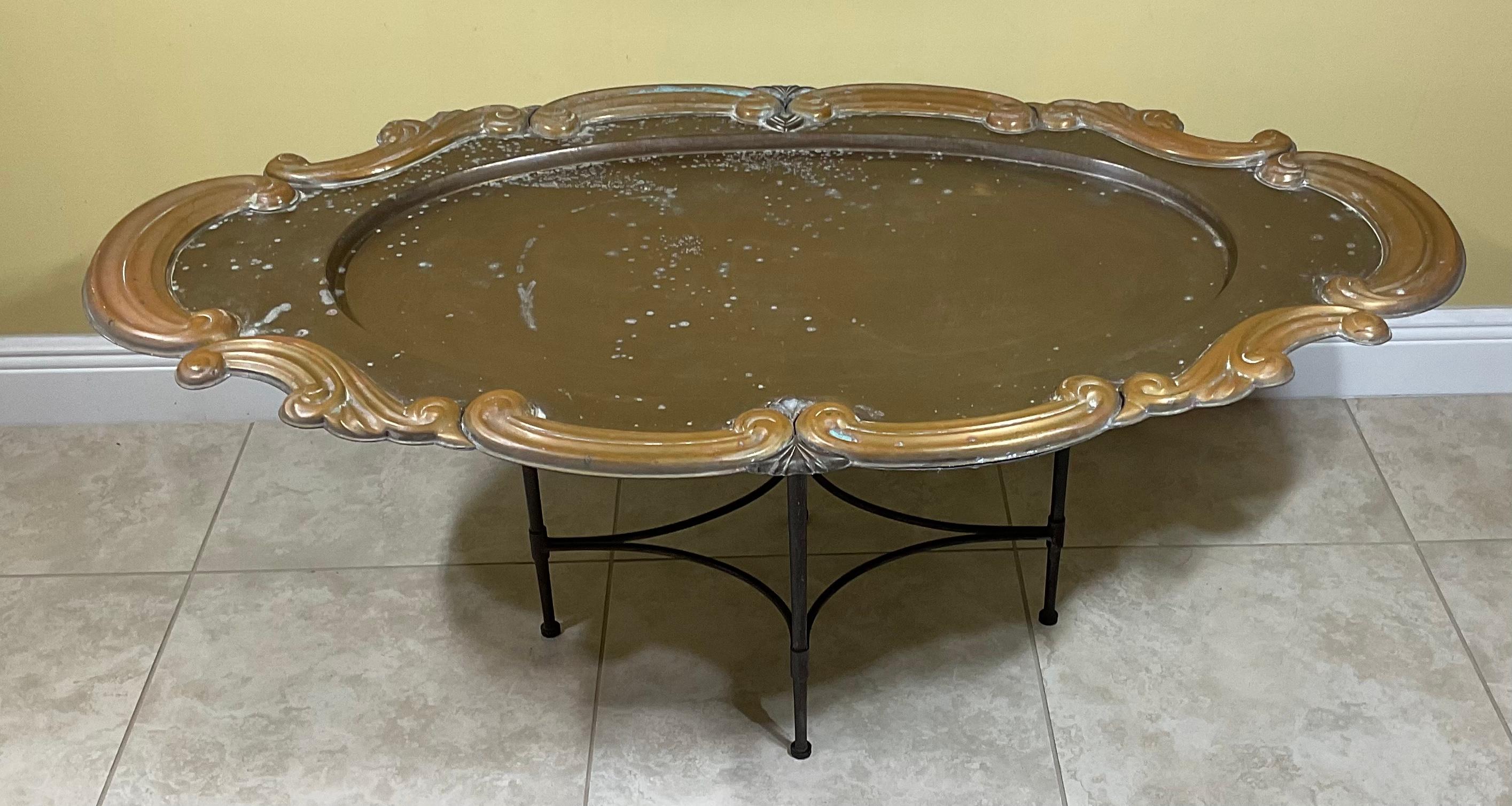 Two Piece Vintage Brass Top Coffee Table In Good Condition In Delray Beach, FL
