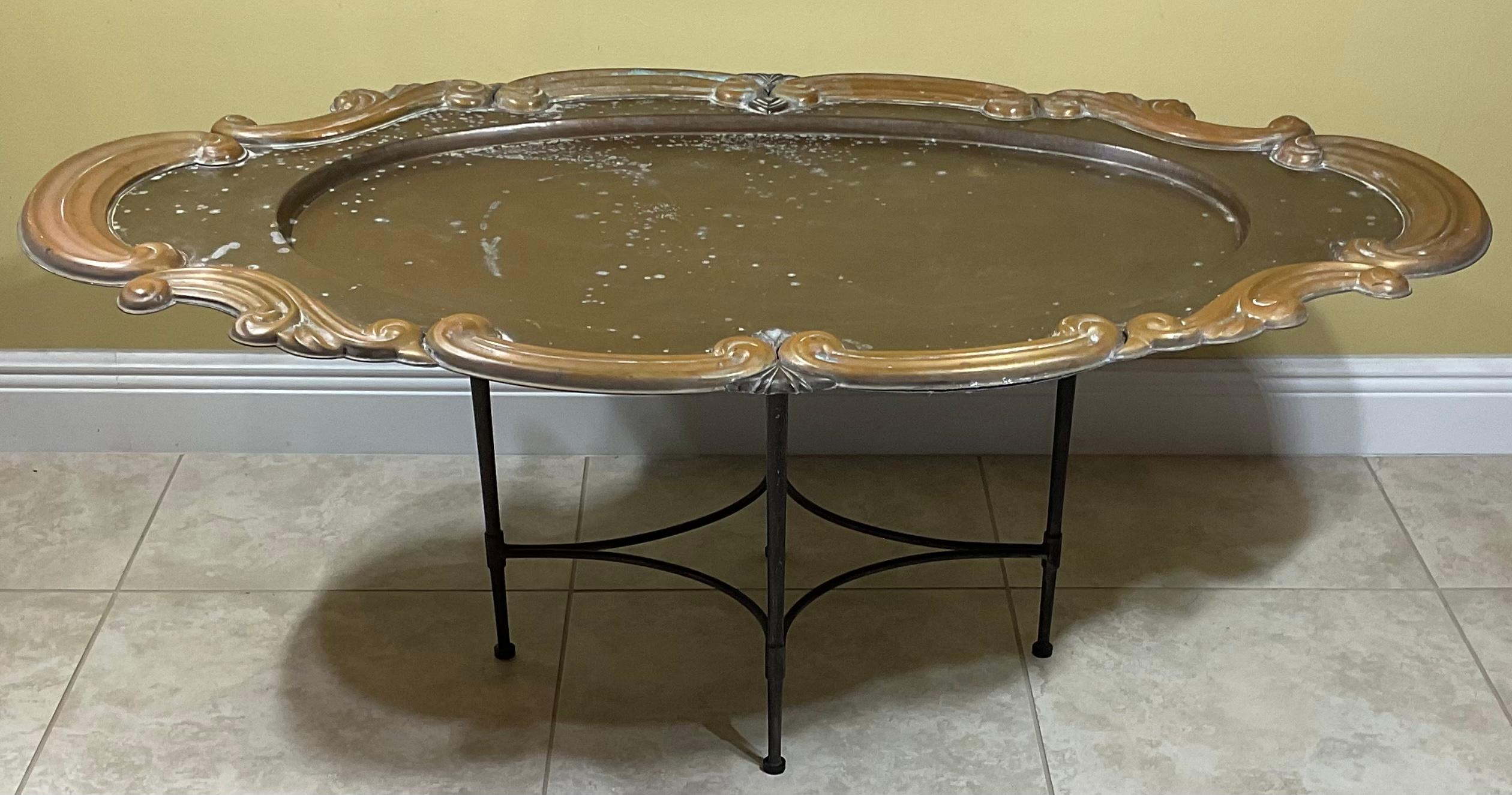 20th Century Two Piece Vintage Brass Top Coffee Table
