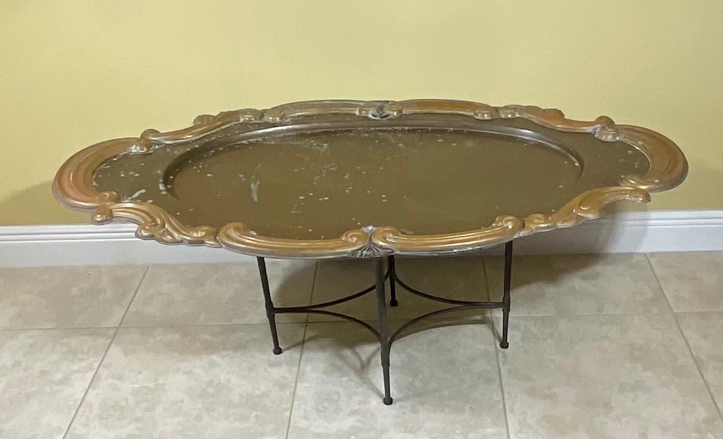 Two Piece Vintage Brass Top Coffee Table 2