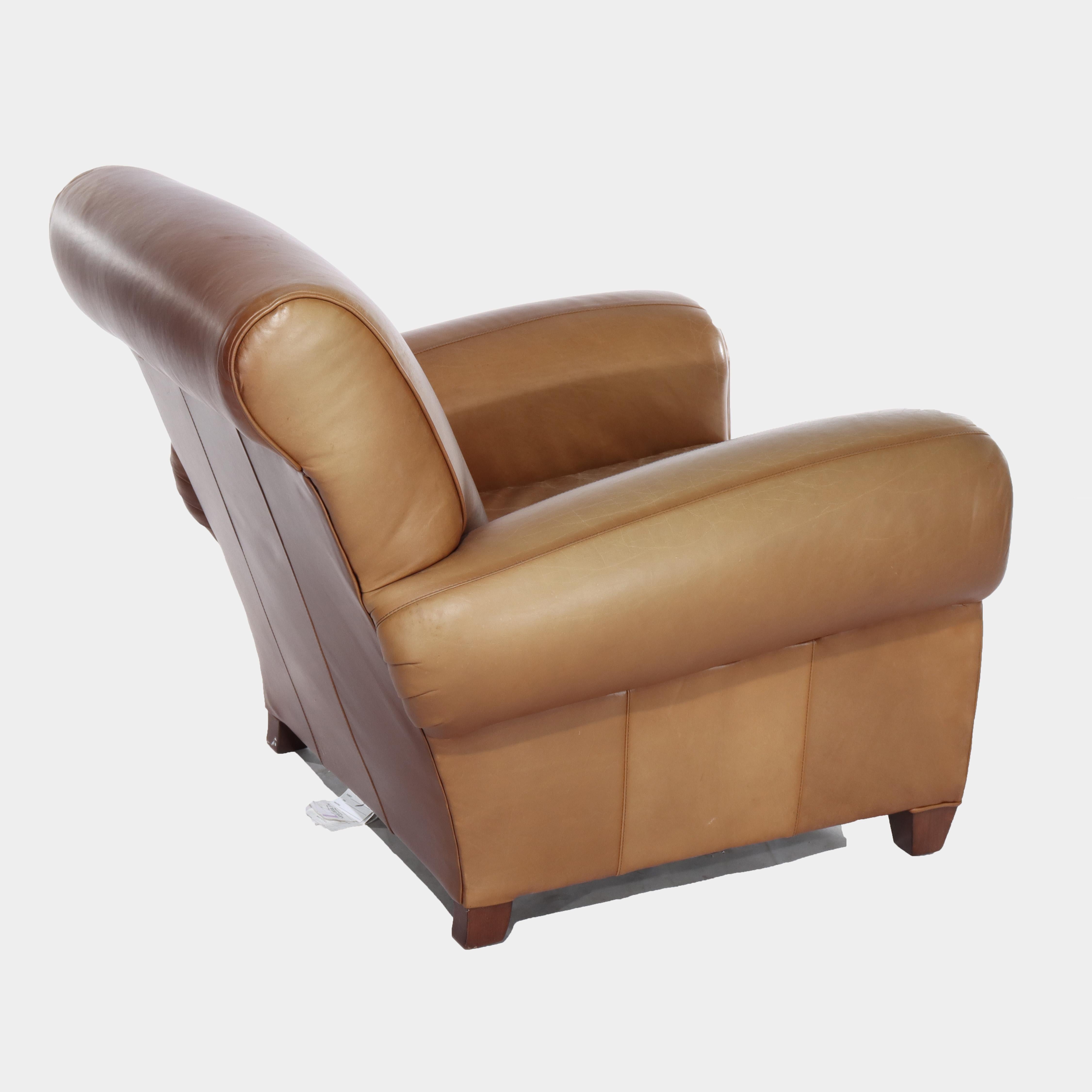 Zweiteiliges Vintage-Clubsessel- und Ottomane-Sessel-Set aus Leder von Pottery Barn, 20. Jahrhundert im Angebot 7