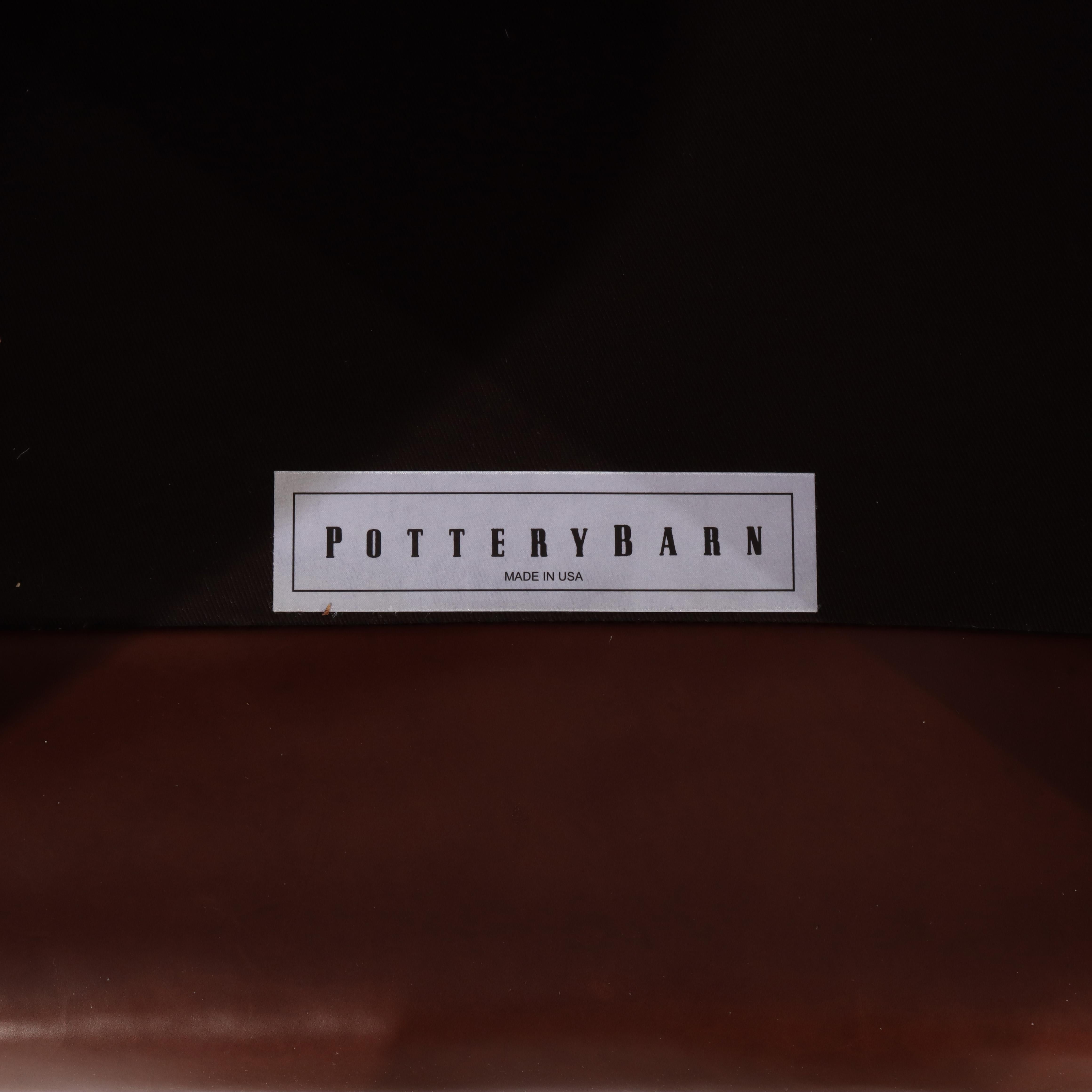 Zweiteiliges Vintage-Clubsessel- und Ottomane-Sessel-Set aus Leder von Pottery Barn, 20. Jahrhundert im Angebot 9