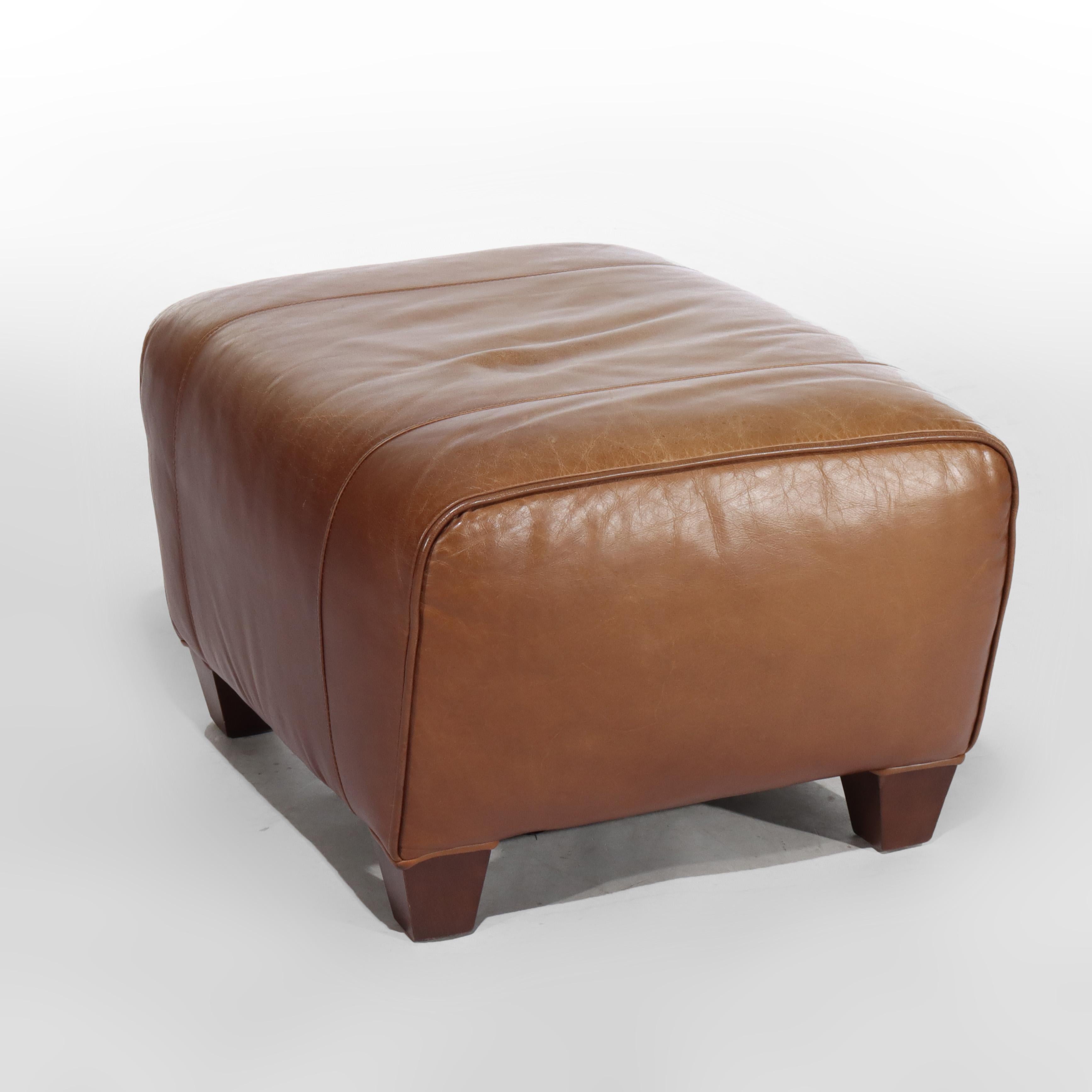 Zweiteiliges Vintage-Clubsessel- und Ottomane-Sessel-Set aus Leder von Pottery Barn, 20. Jahrhundert im Zustand „Gut“ im Angebot in Big Flats, NY