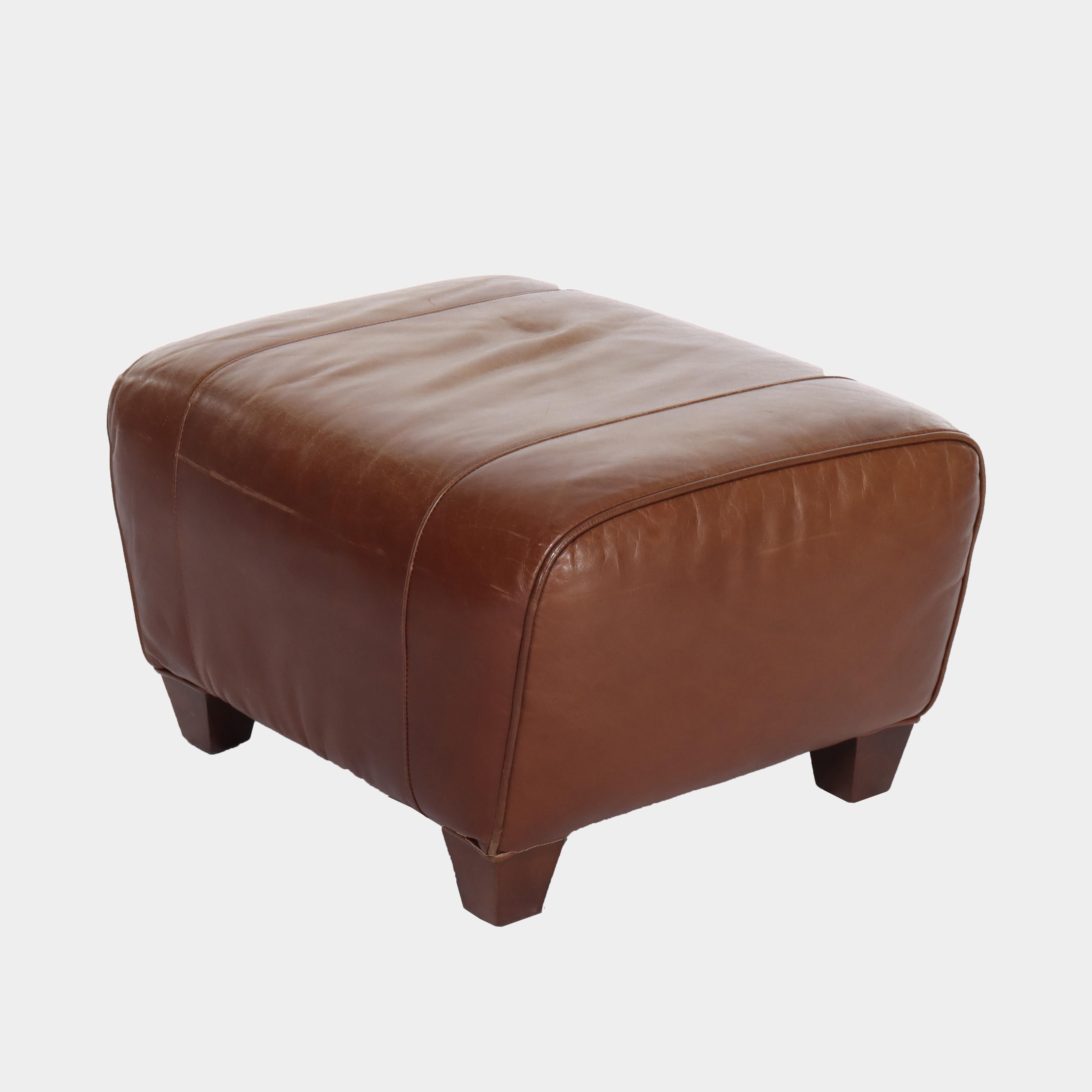 Zweiteiliges Vintage-Clubsessel- und Ottomane-Sessel-Set aus Leder von Pottery Barn, 20. Jahrhundert im Angebot 1