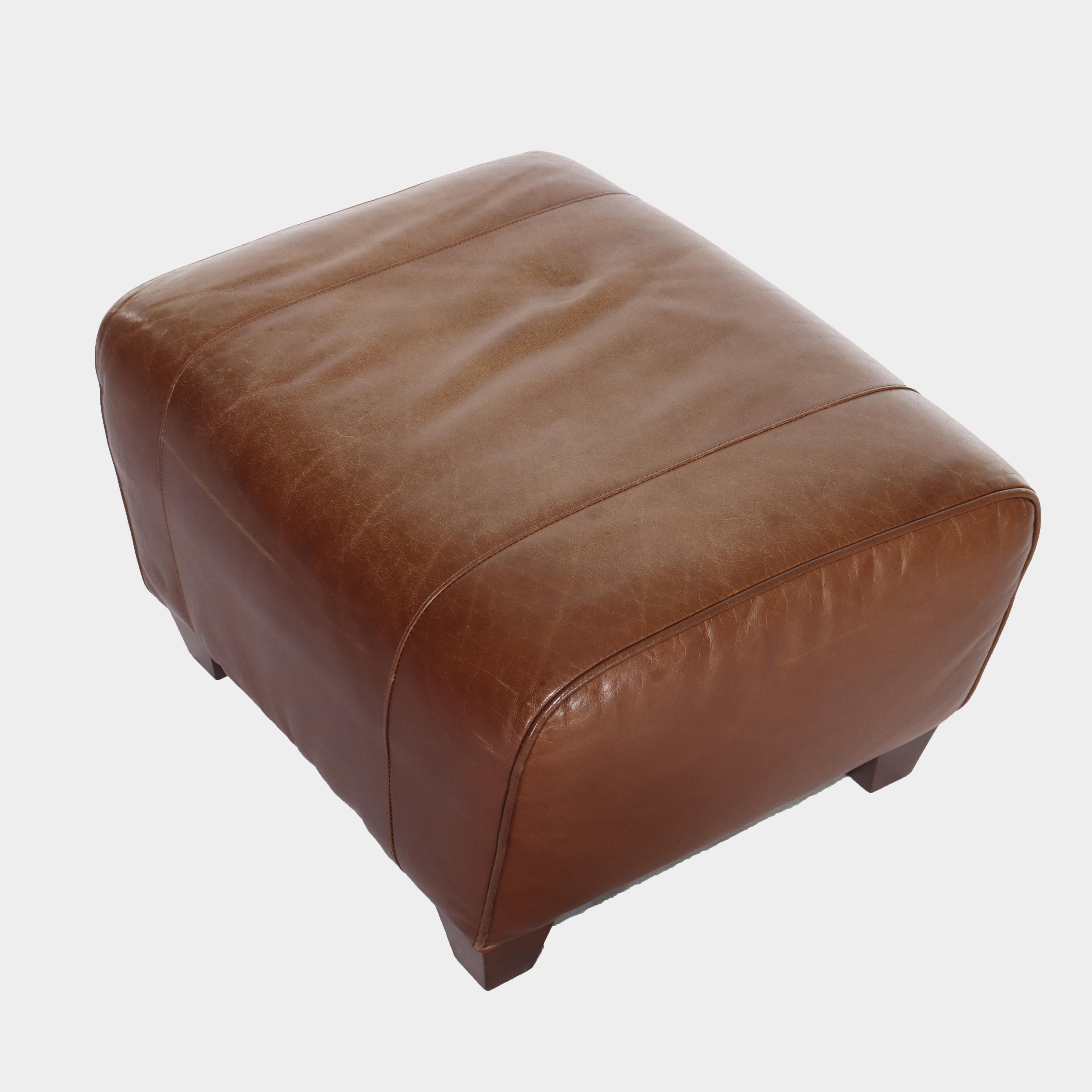 Zweiteiliges Vintage-Clubsessel- und Ottomane-Sessel-Set aus Leder von Pottery Barn, 20. Jahrhundert im Angebot 2