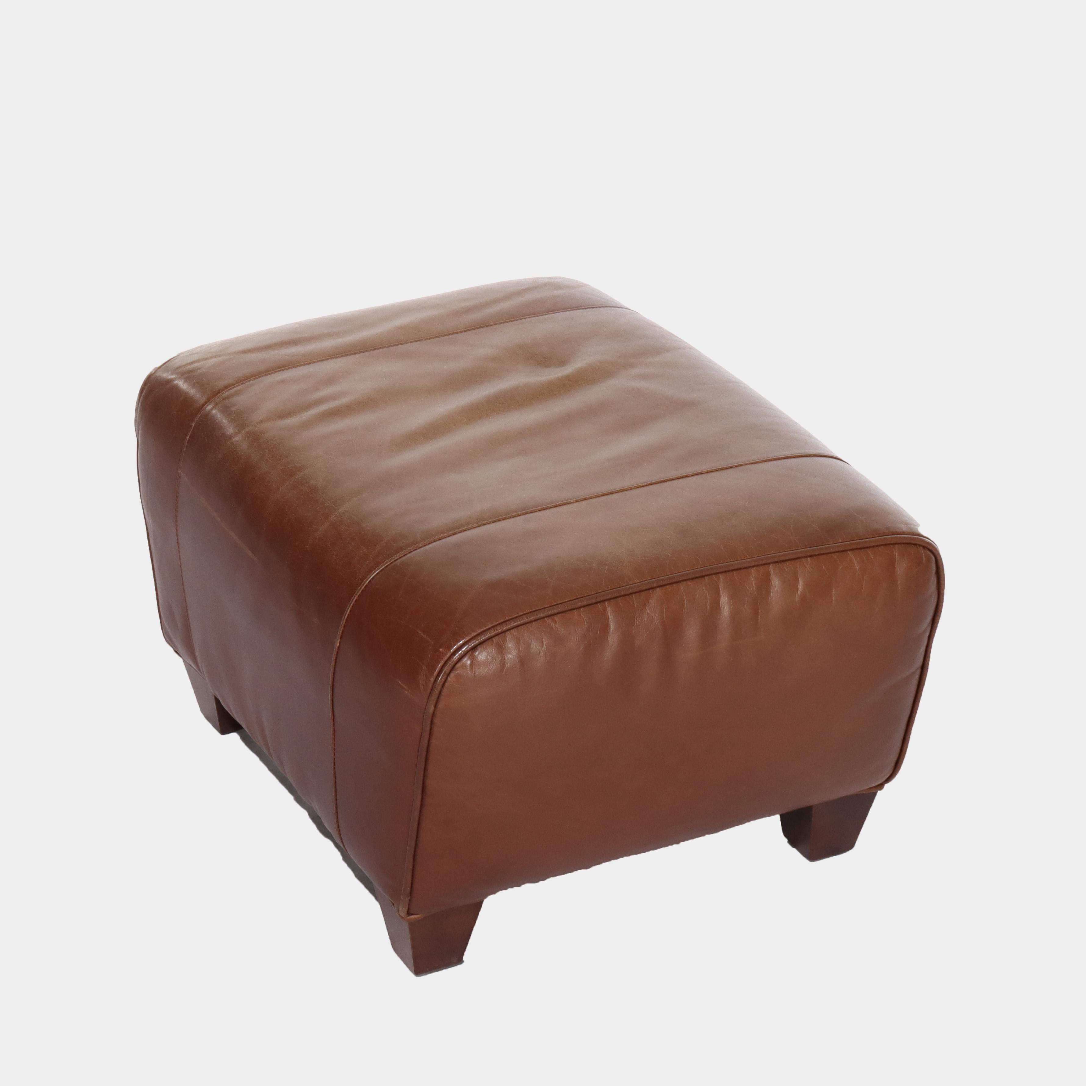 Zweiteiliges Vintage-Clubsessel- und Ottomane-Sessel-Set aus Leder von Pottery Barn, 20. Jahrhundert im Angebot 3