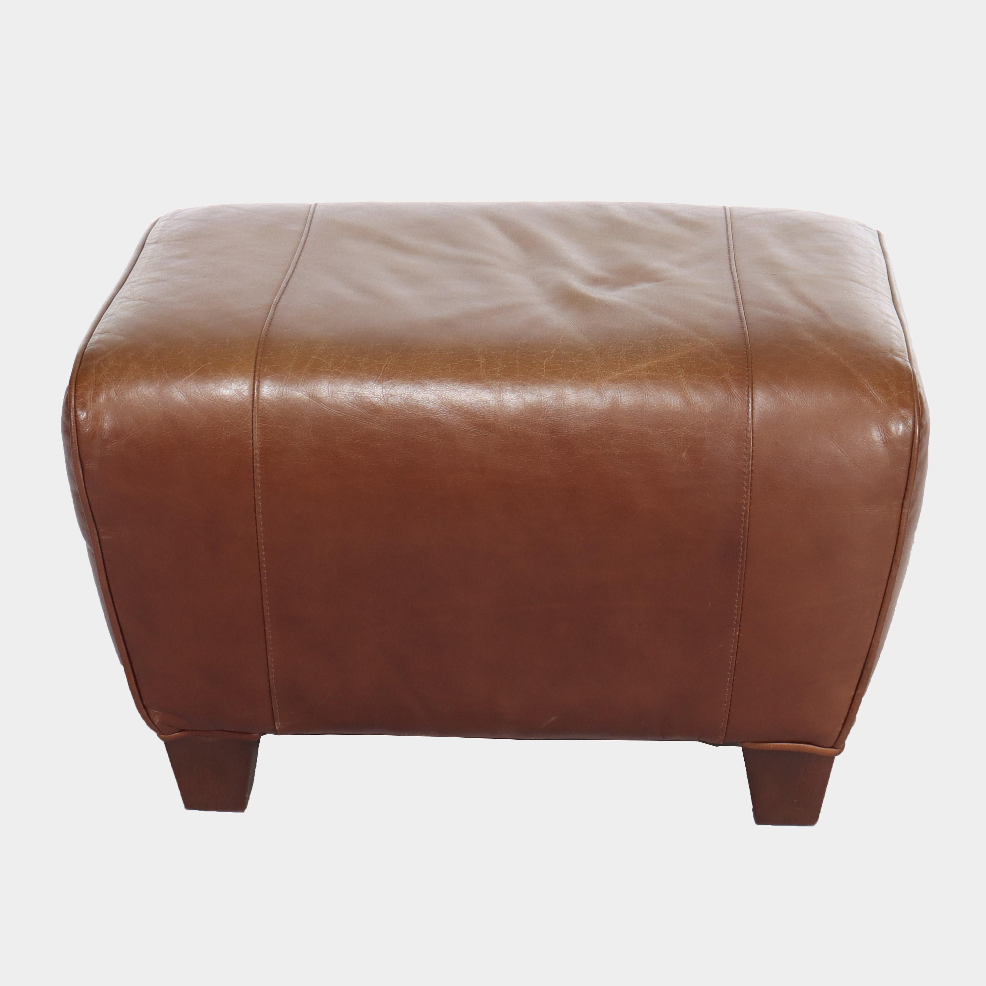 Zweiteiliges Vintage-Clubsessel- und Ottomane-Sessel-Set aus Leder von Pottery Barn, 20. Jahrhundert im Angebot 4