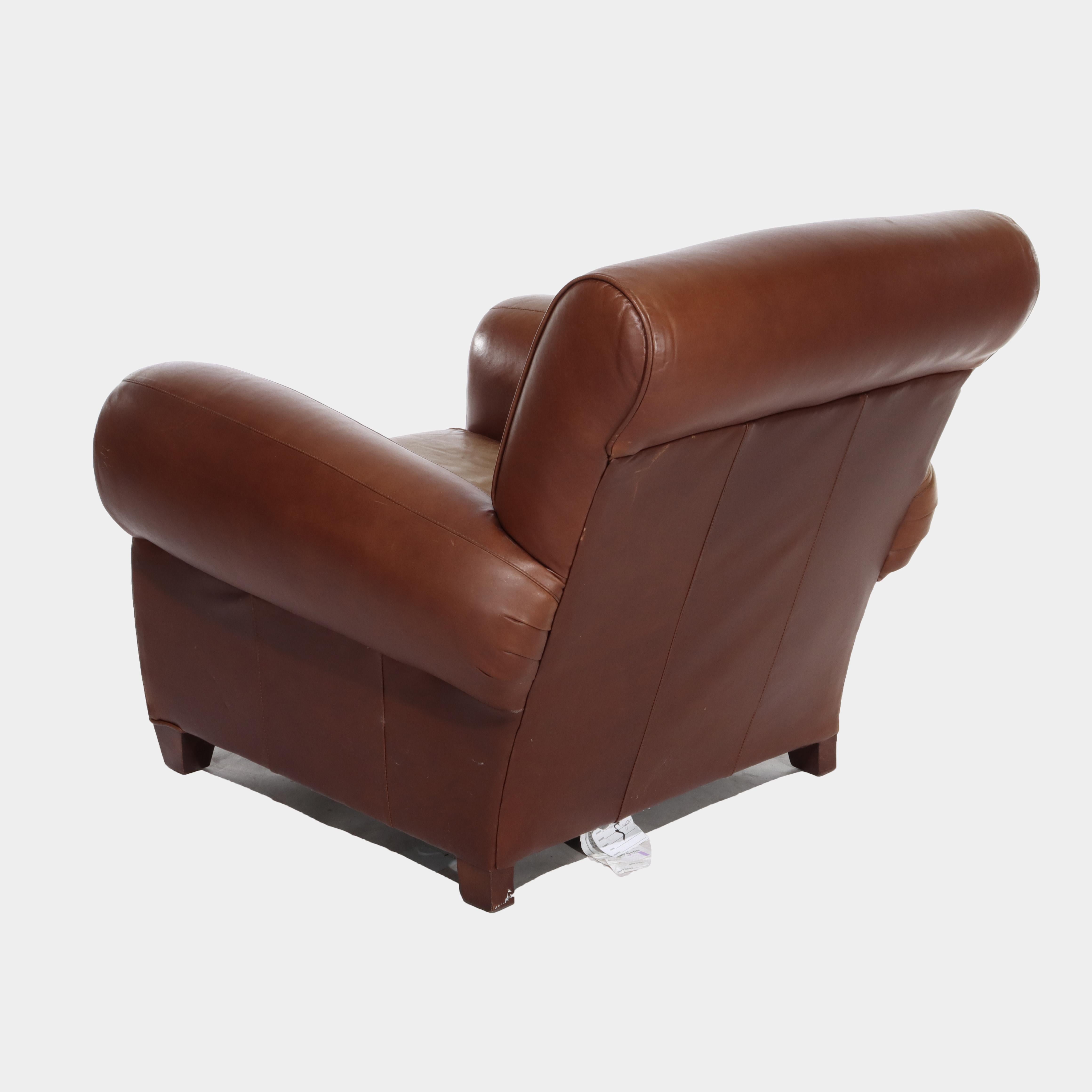 Zweiteiliges Vintage-Clubsessel- und Ottomane-Sessel-Set aus Leder von Pottery Barn, 20. Jahrhundert im Angebot 6
