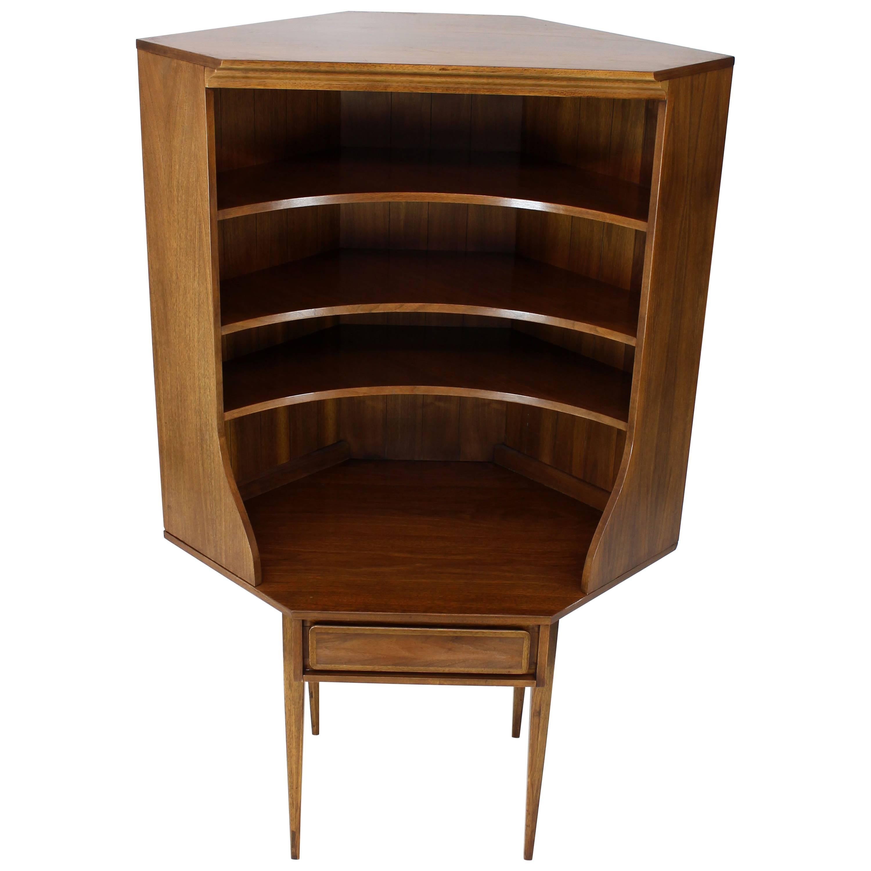 Two-Piece Walnut Corner Desk Table Bookcase Hutch For Sale