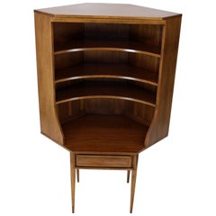 Used Two-Piece Walnut Corner Desk Table Bookcase Hutch