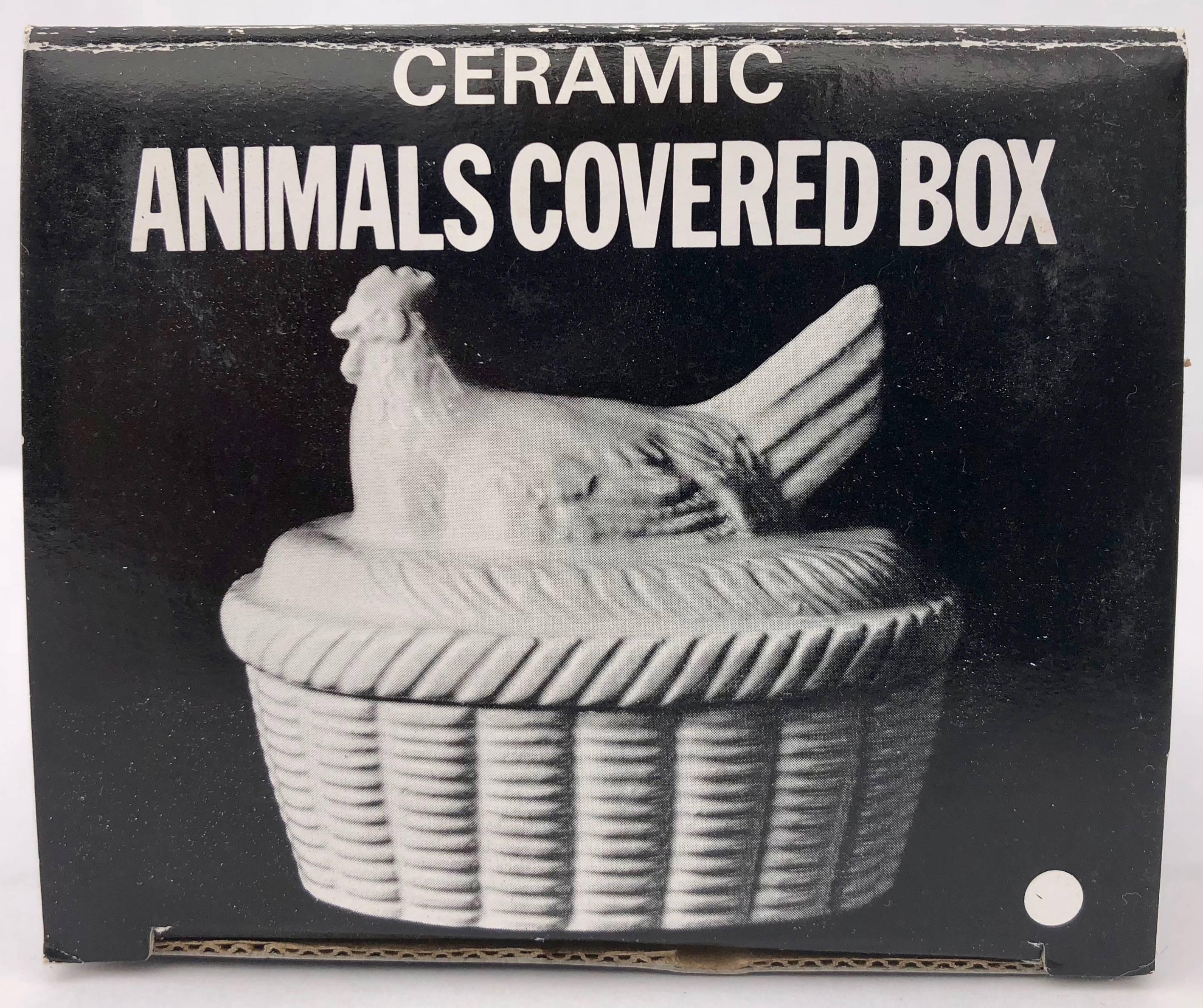 Two-Piece White Ceramic Chicken Covered Box, Japan 1980s In Its Original Box For Sale 1