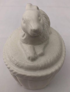 Two-Piece White Ceramic Rabbit Covered Box, Japan 1980s in it's Original Box