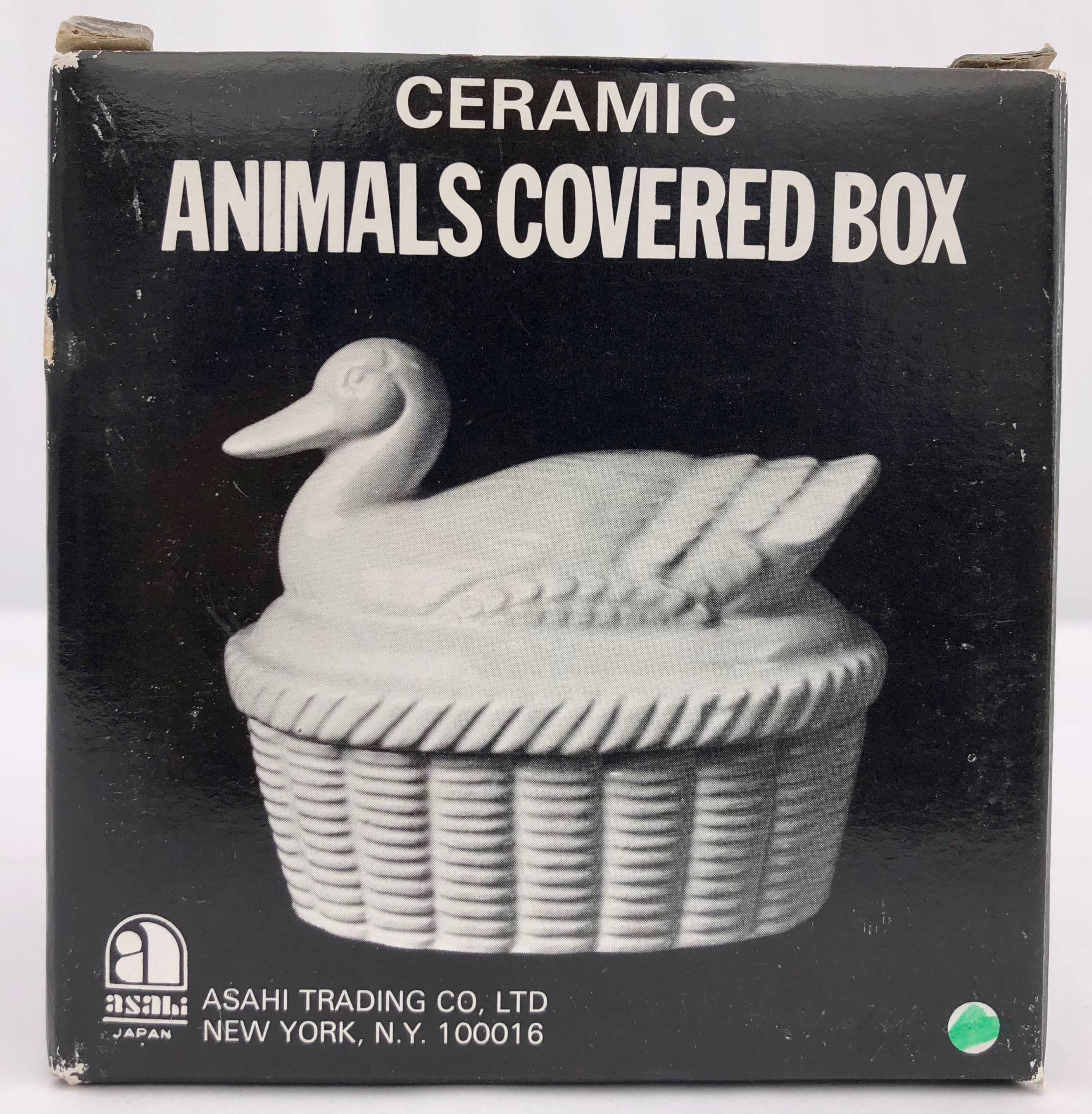 Japanese Two-Piece White Duck Ceramic Covered Box, Japan 1980s, in it's Original Box For Sale