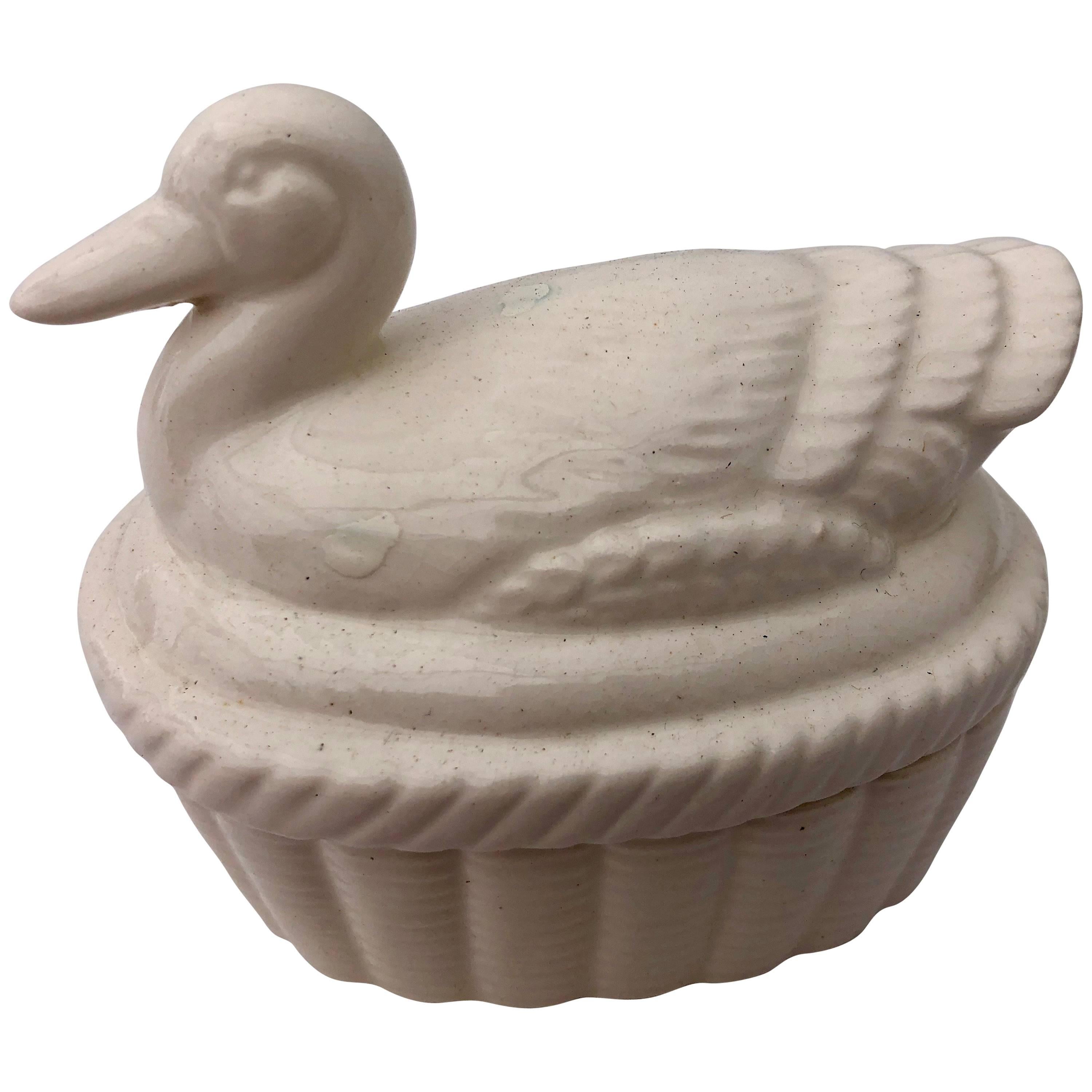 Two-Piece White Duck Ceramic Covered Box, Japan 1980s, in it's Original Box For Sale