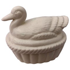 Vintage Two-Piece White Duck Ceramic Covered Box, Japan 1980s, in it's Original Box