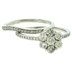 Two-Piece White Gold Diamond Bridal Engagement Ring and Wedding Band Set Ring