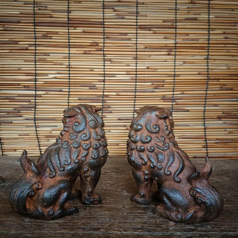Two Pieces Matching Asian Antique Iron Lions Statues For Sale 1