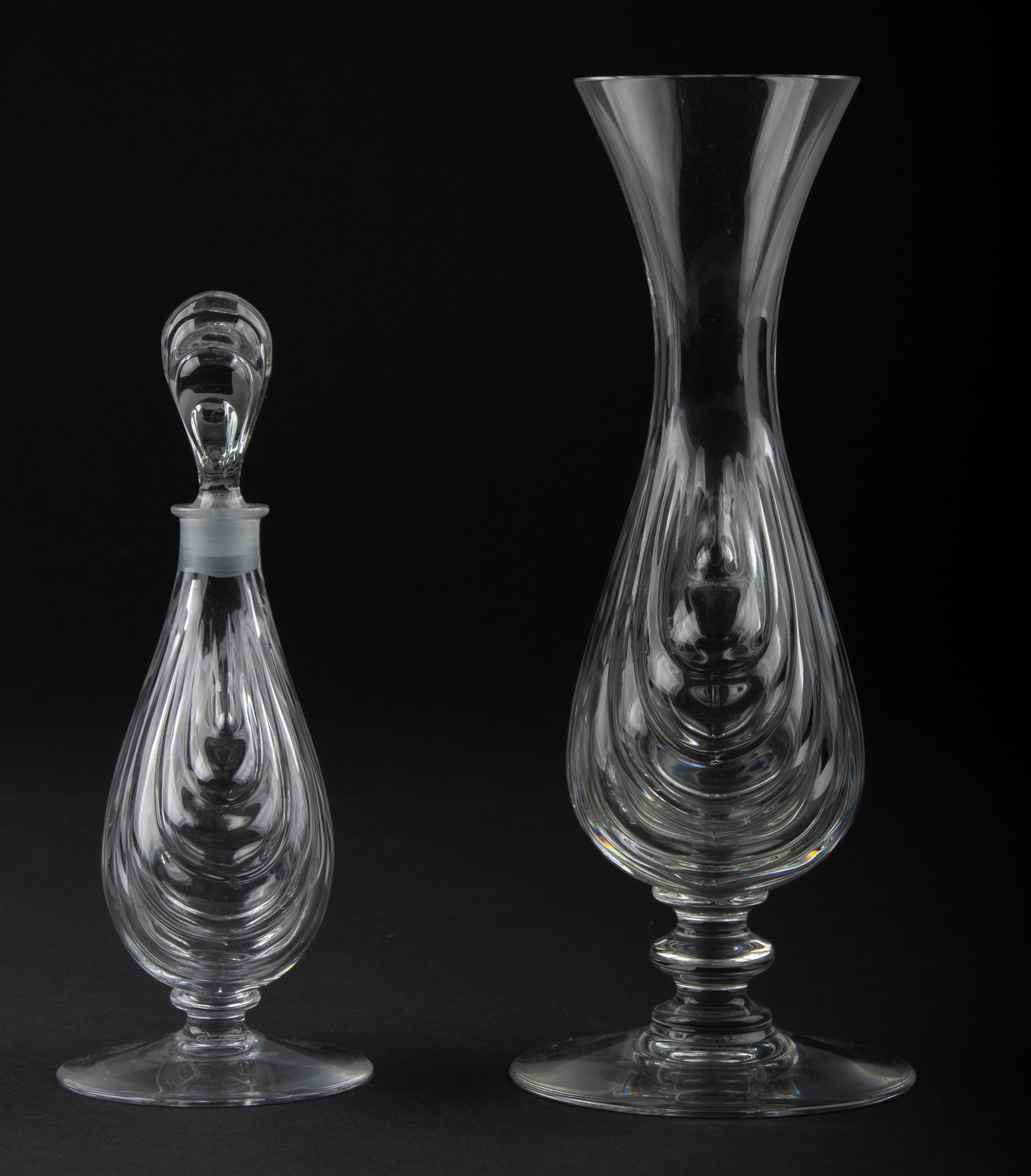 Crystal Two Pieces Mid-Century Modern Baccarat Vase and Bottle Shell Shaped Primevere