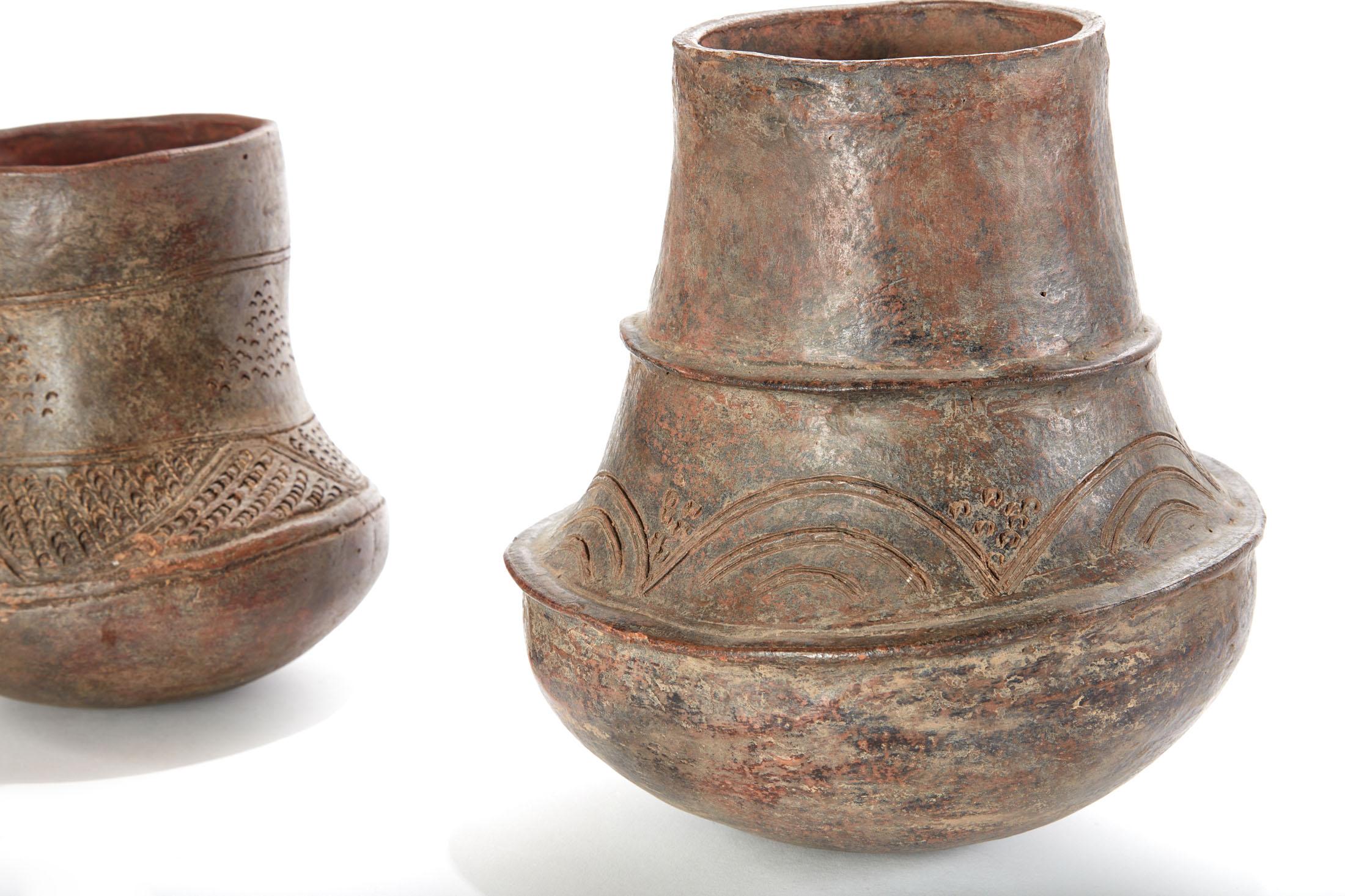 Two Pieces of a Pair of Early 20th Century Etched African Vessels from Mali 2