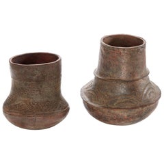 Two Pieces of a Pair of Early 20th Century Etched African Vessels from Mali