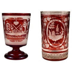 Dos Piezas de Copas Antiguas de Vidrio Rubí Siglo XIX Vidrio de Bohemia