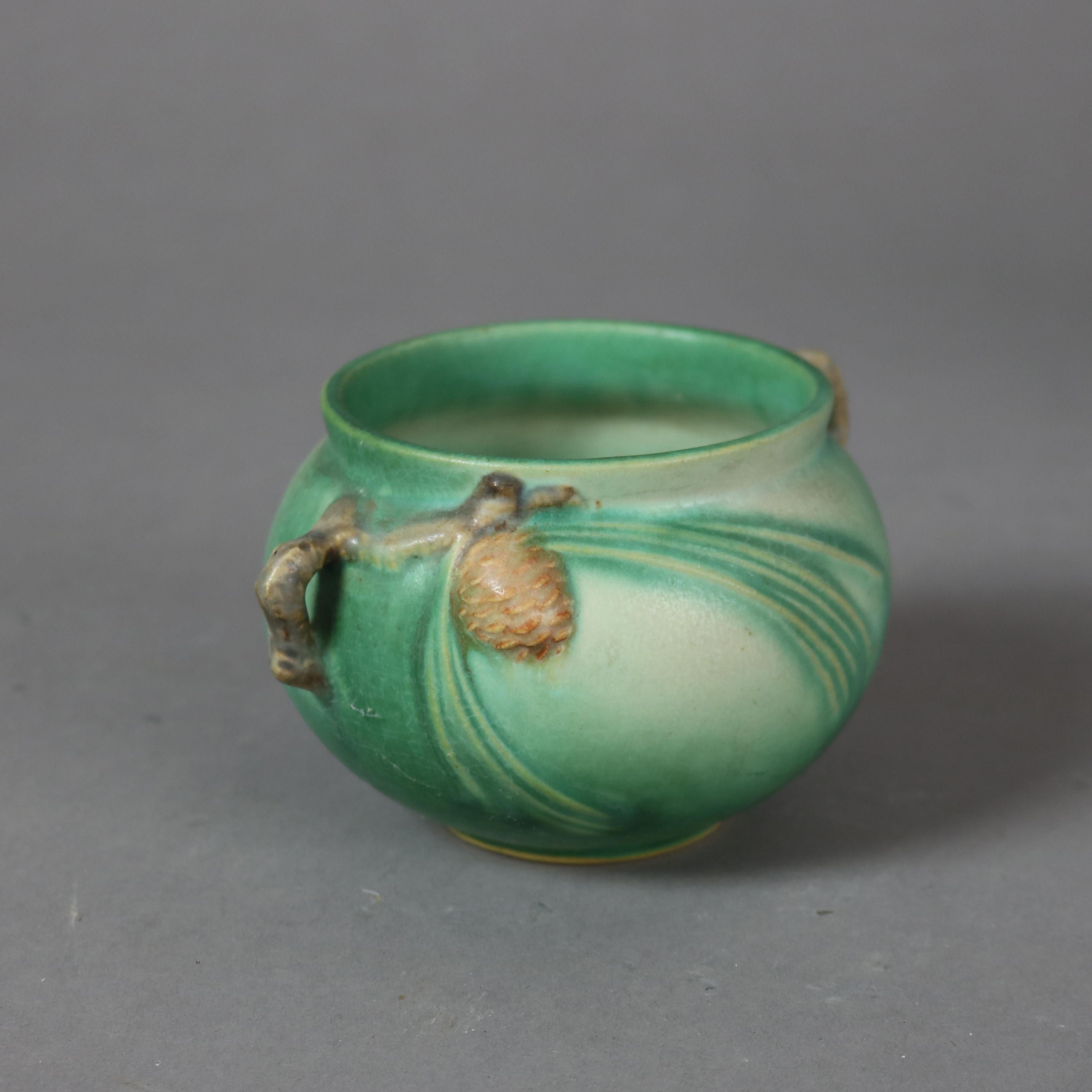 Two Pieces of Green Roseville Art Pottery with Pinecone Pattern Mid 20thC

Measures - 7.5