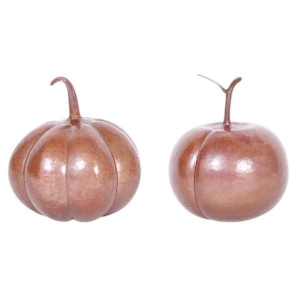 Two Pieces of Hand Hammered Copper Fruit For Sale