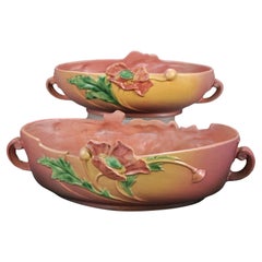 Two Pieces of Pink Roseville Art Pottery with Poppy Pattern Mid 20thC