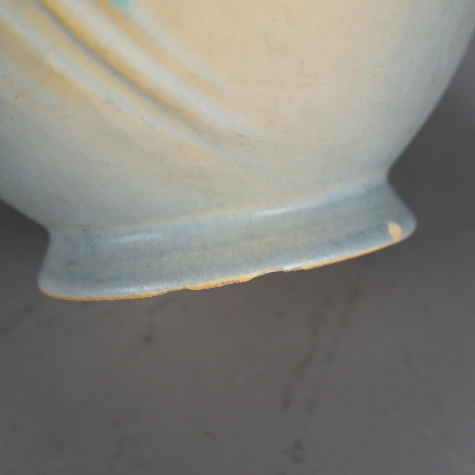 Two Pieces of Soft Blue Roseville Art Pottery in Poppy Pattern Mid 20th 7