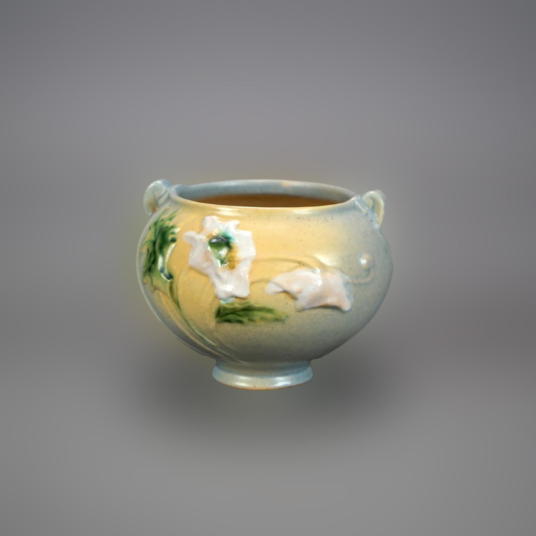 Two Pieces of Soft Blue Roseville Art Pottery in Poppy Pattern Mid 20th In Good Condition In Big Flats, NY
