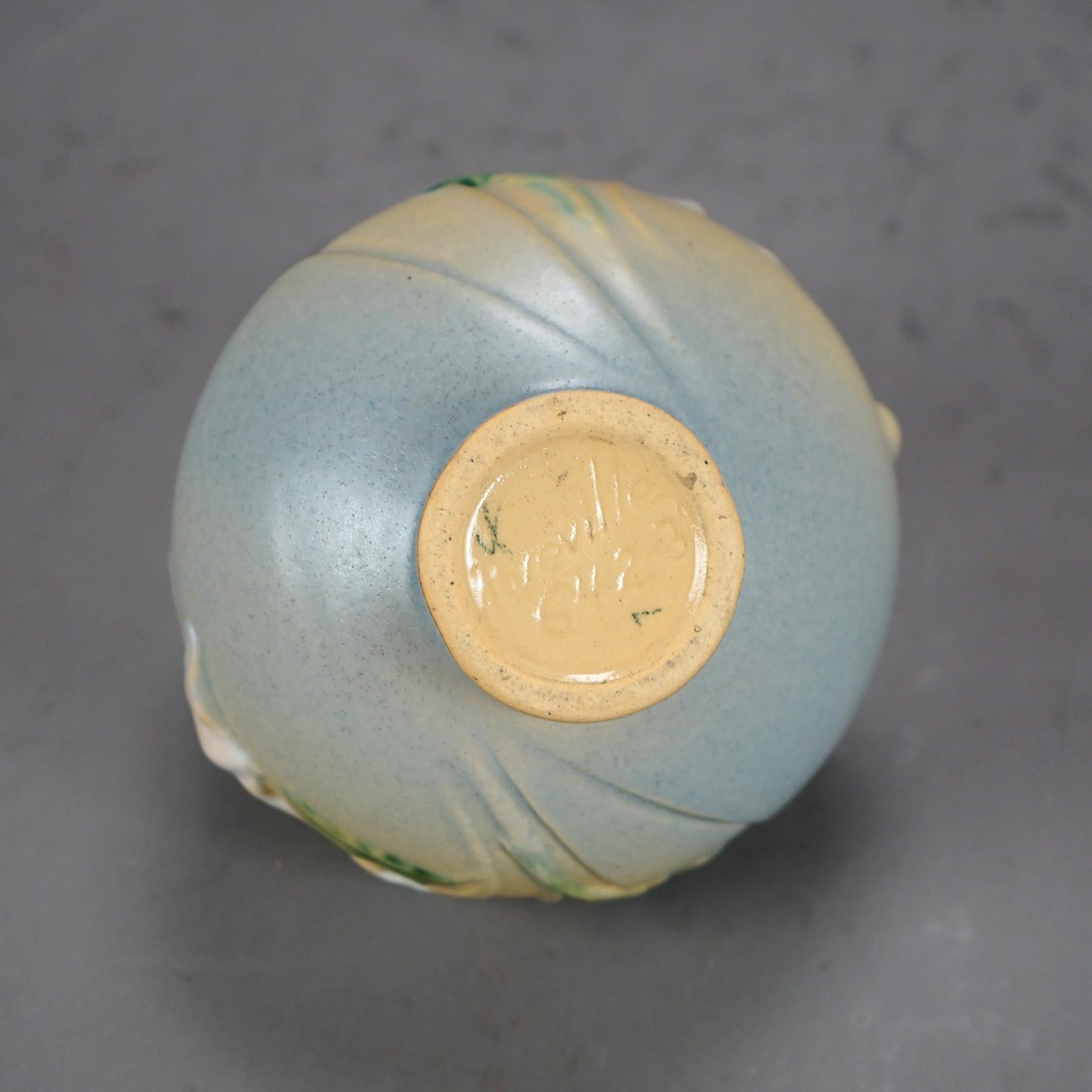 Two Pieces of Soft Blue Roseville Art Pottery in Poppy Pattern Mid 20th 2