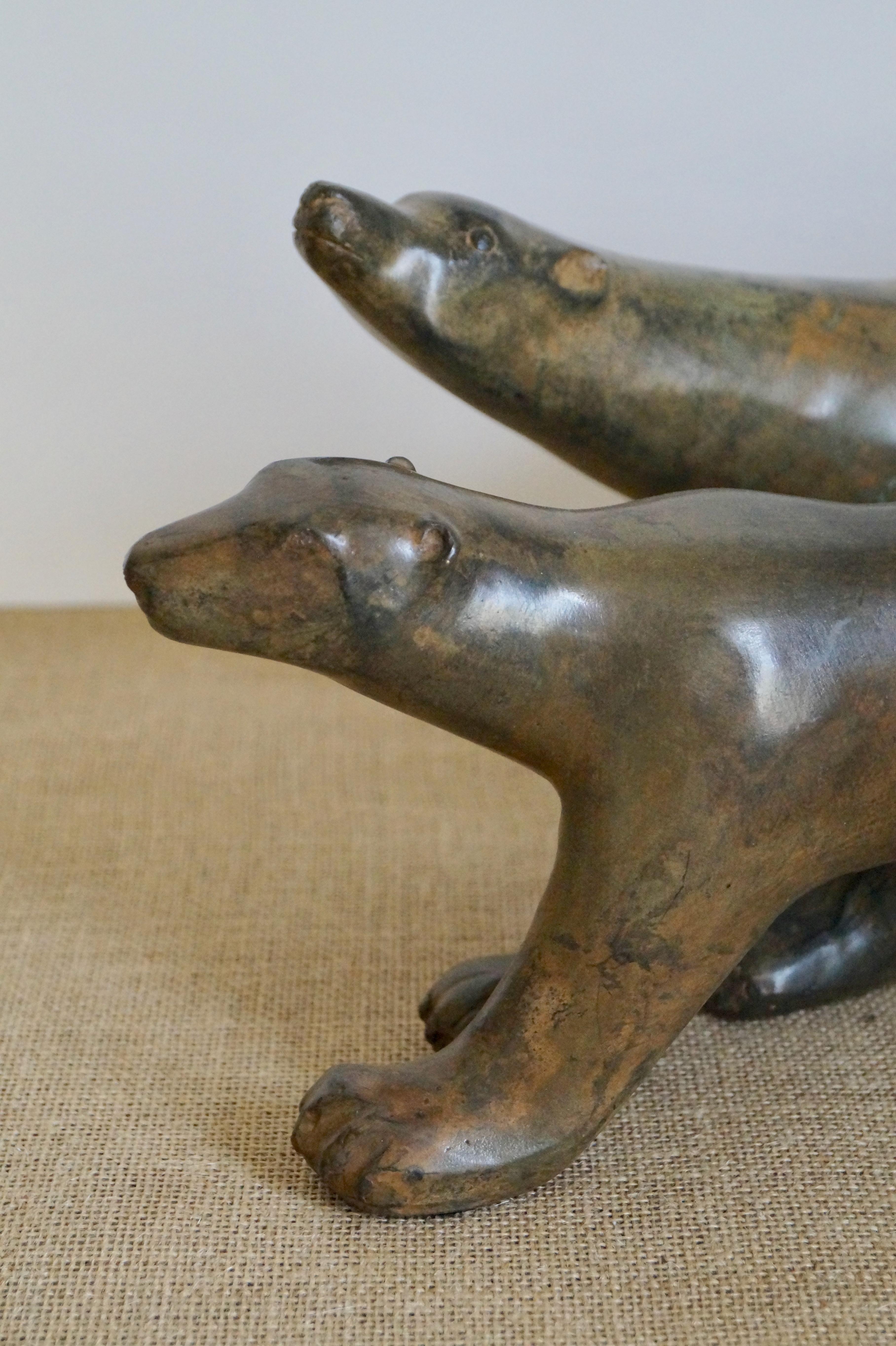 French Two Pierre Chenet Walking Polar Bear Bonze Sculptures