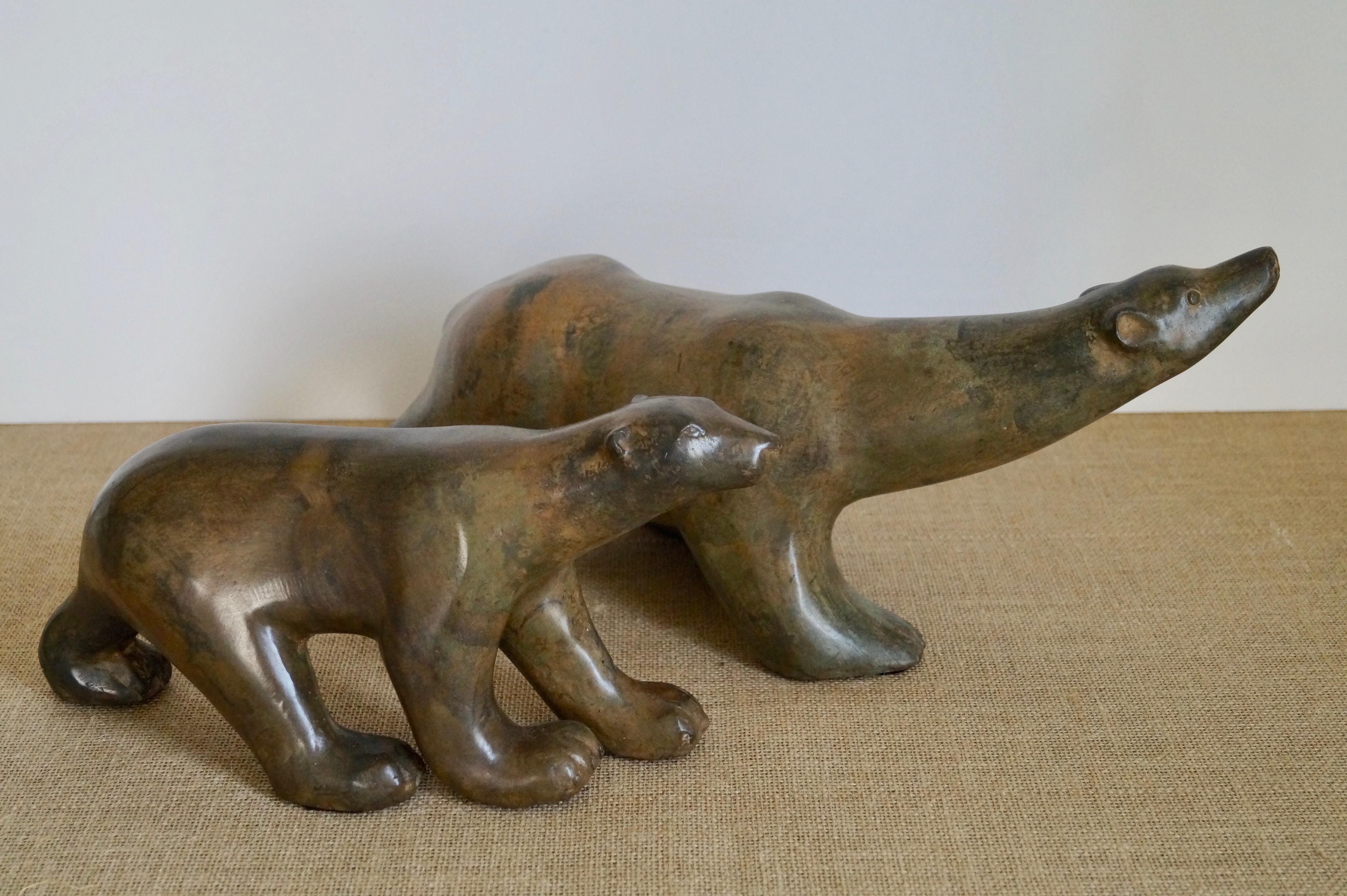 Cold-Painted Two Pierre Chenet Walking Polar Bear Bonze Sculptures