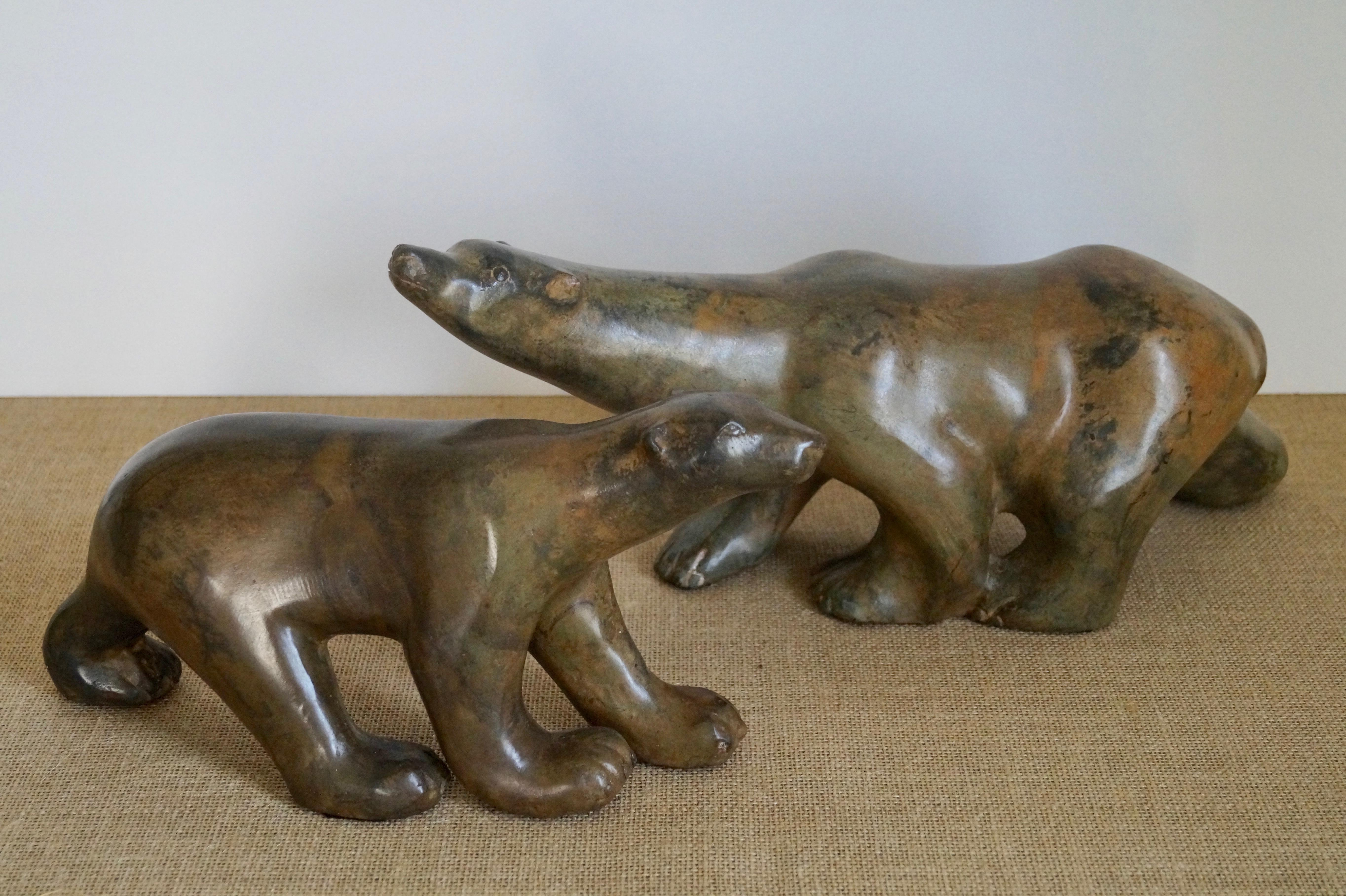 Two Pierre Chenet Walking Polar Bear Bonze Sculptures In Excellent Condition In BAAMBRUGGE, NL