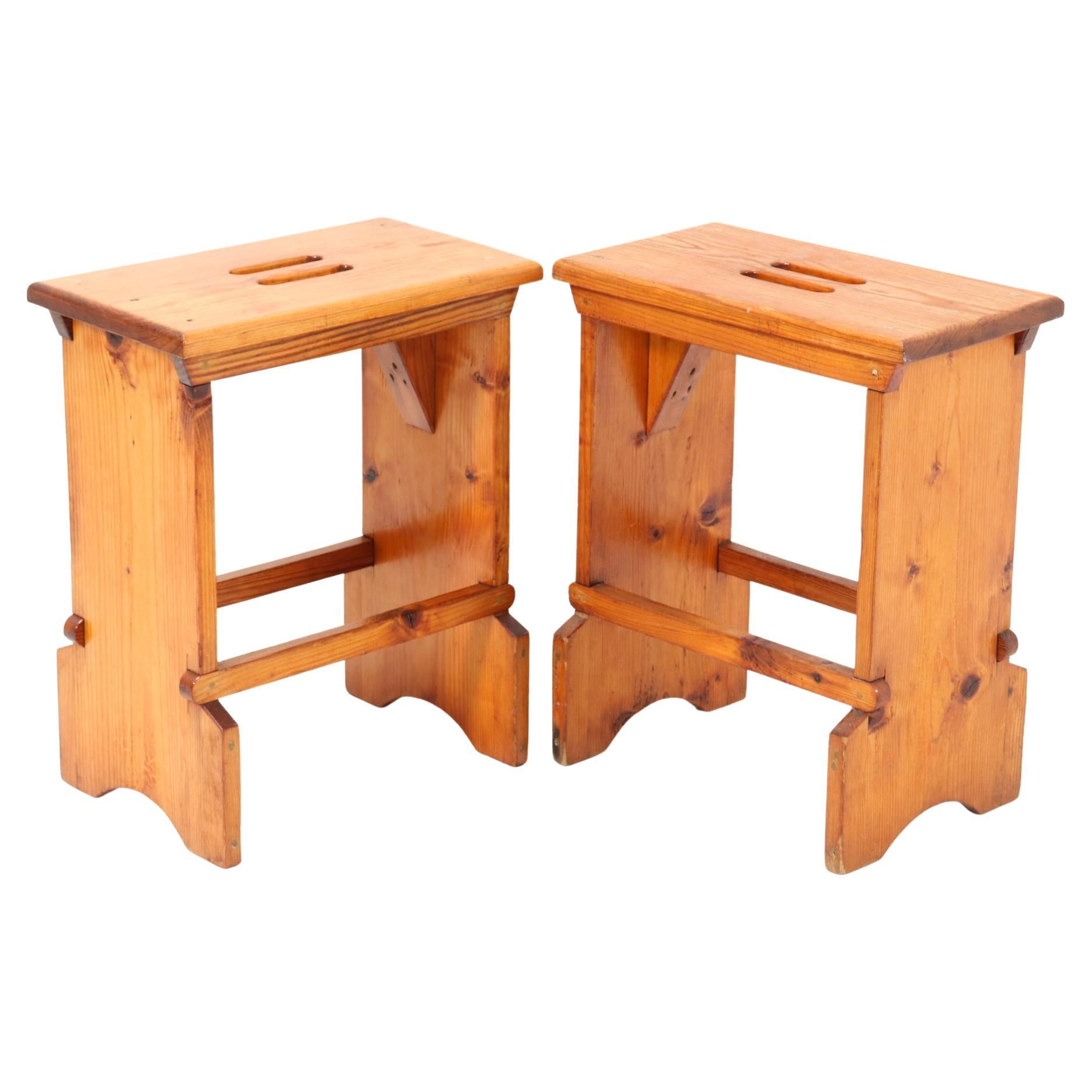 Two Pine Mid-Century Modern Monastery Stools, 1960s For Sale