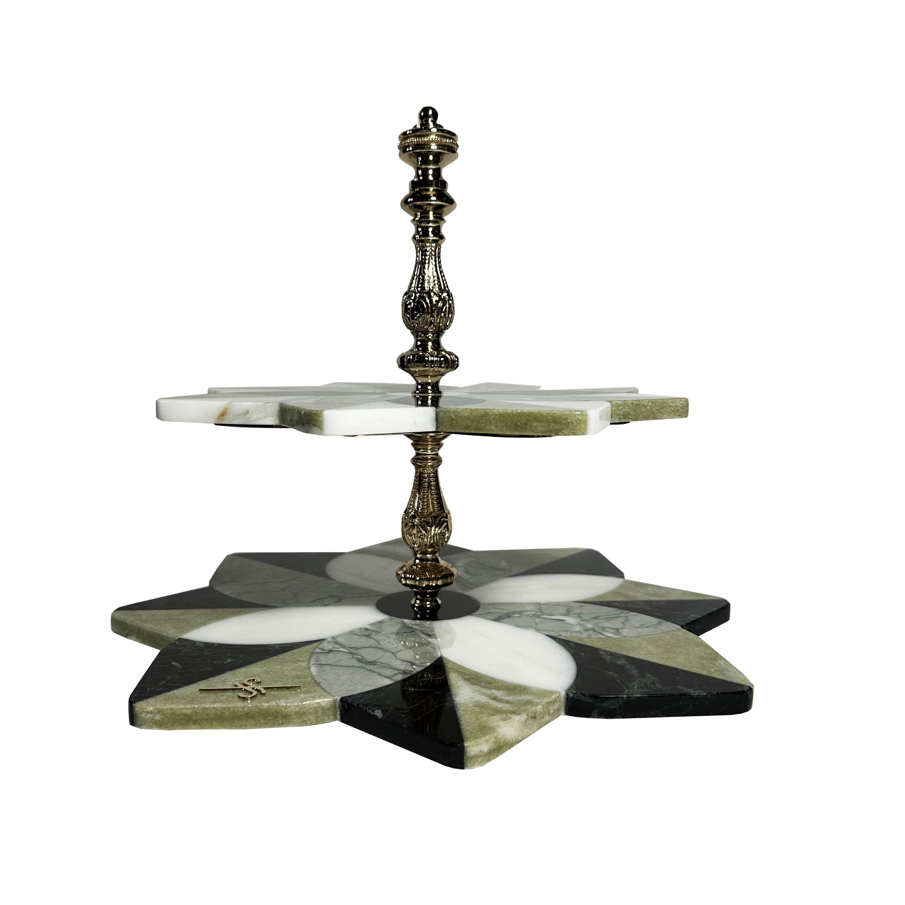 Post-Modern Two Plate Marble Inlay Cakestand by Euromarmi Store For Sale