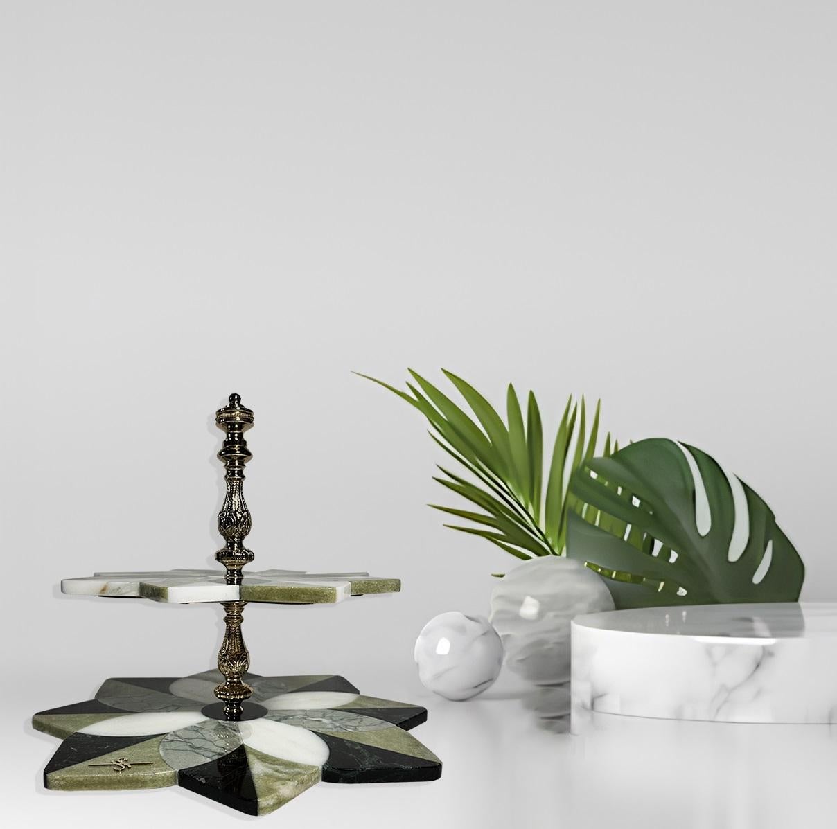 Italian Two Plate Marble Inlay Cakestand by Euromarmi Store For Sale