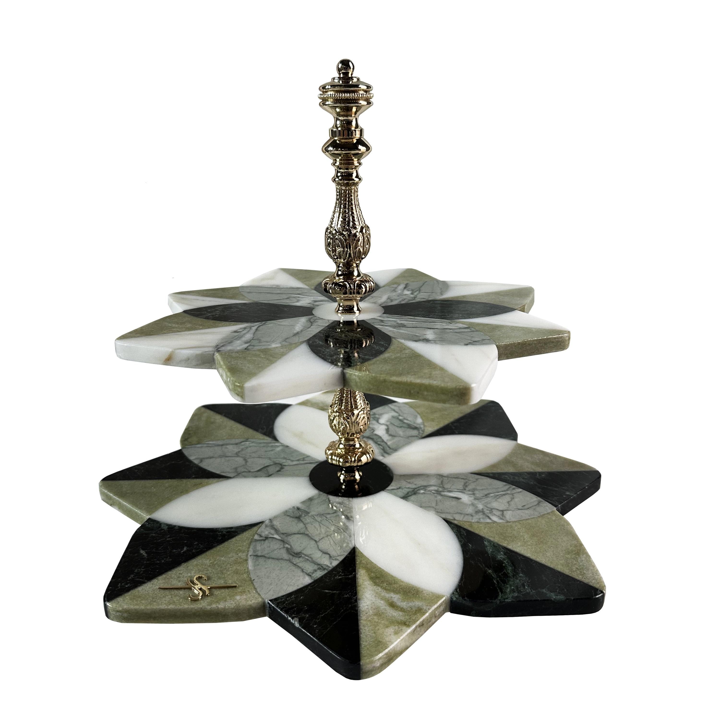 Two Plate Marble Inlay Cakestand by Euromarmi Store In New Condition For Sale In Geneve, CH