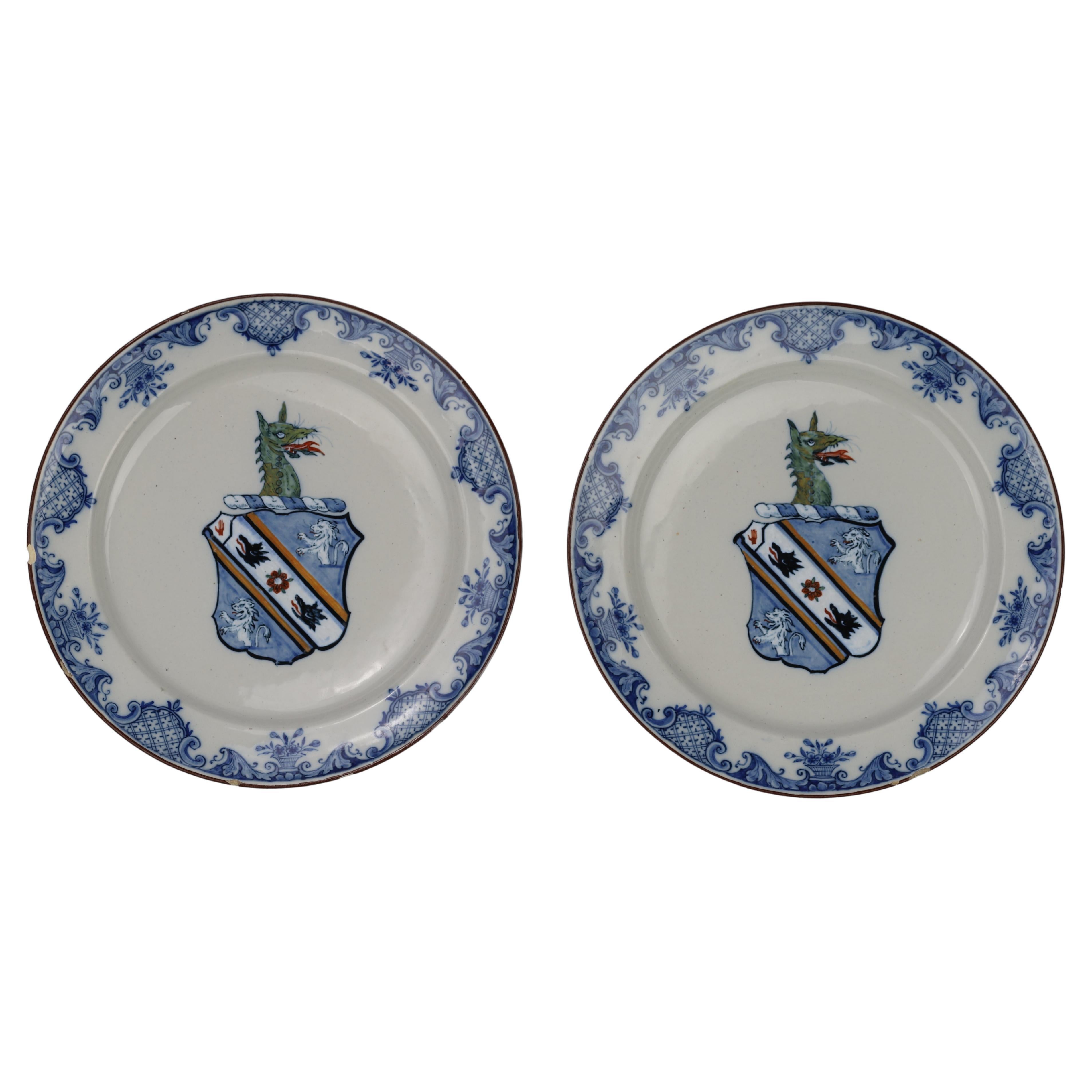 City: Delft
Workshop: De Grieksche A
Owner: Jan Theunisz Dextra
Date: 1758 - 1764

A set of twee beautiful and fine armorial plates with the coat of arms and dragon head crest of Sir Whistler Webster, 2nd Baronet of Battle Abby, Co. Sussex. The