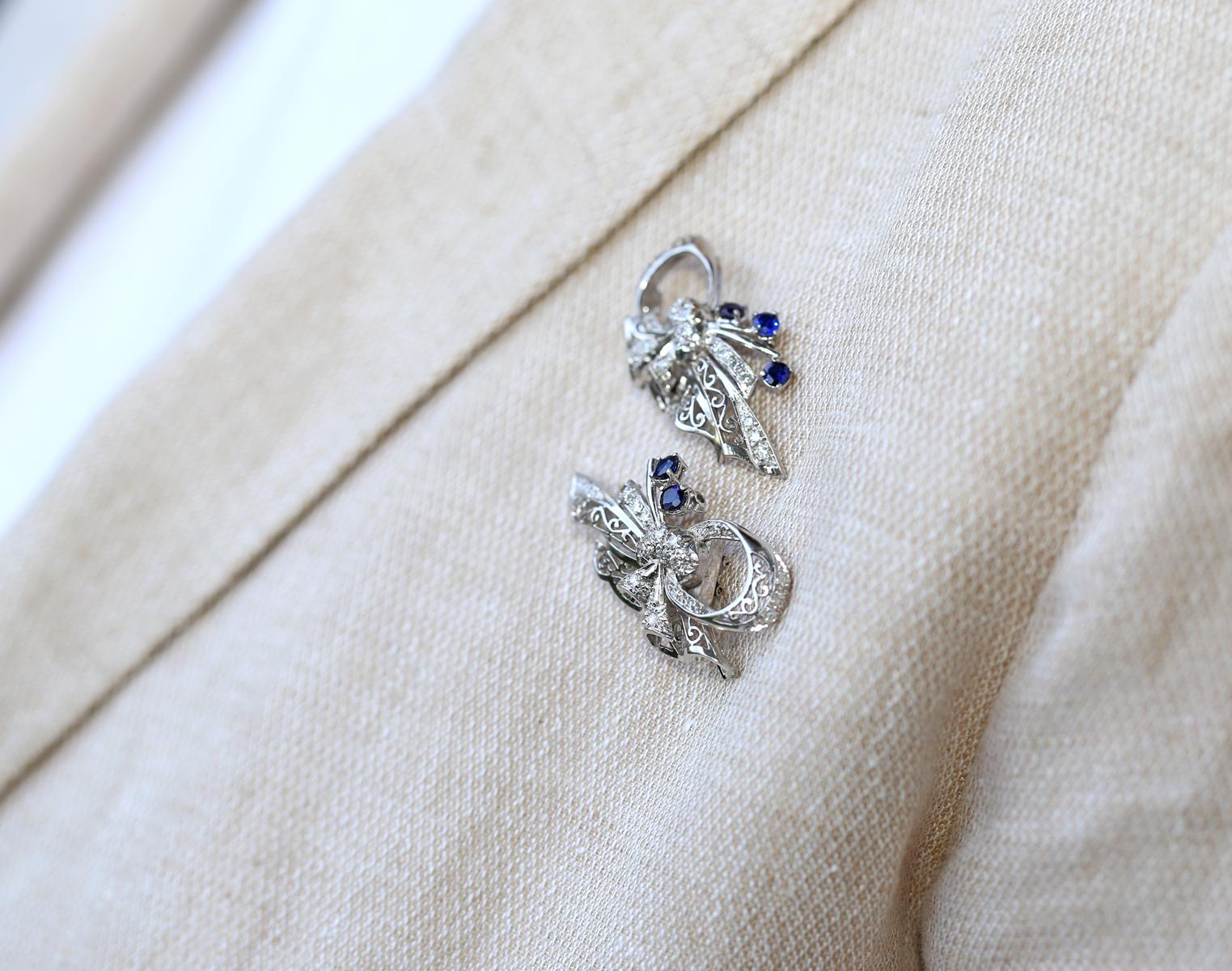 Two Platinum Brooches Sapphires Diamonds, 1930 For Sale 7