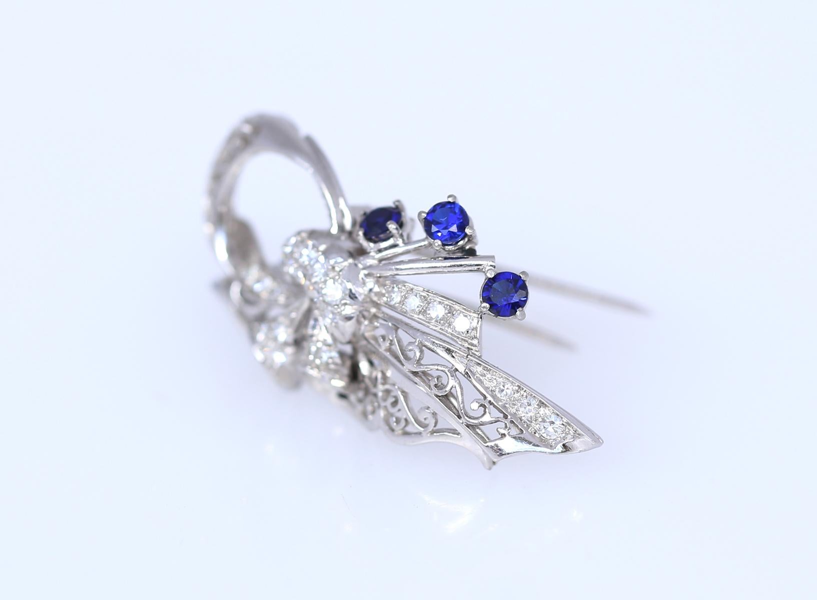 Two Platinum Brooches Sapphires Diamonds, 1930 For Sale 1