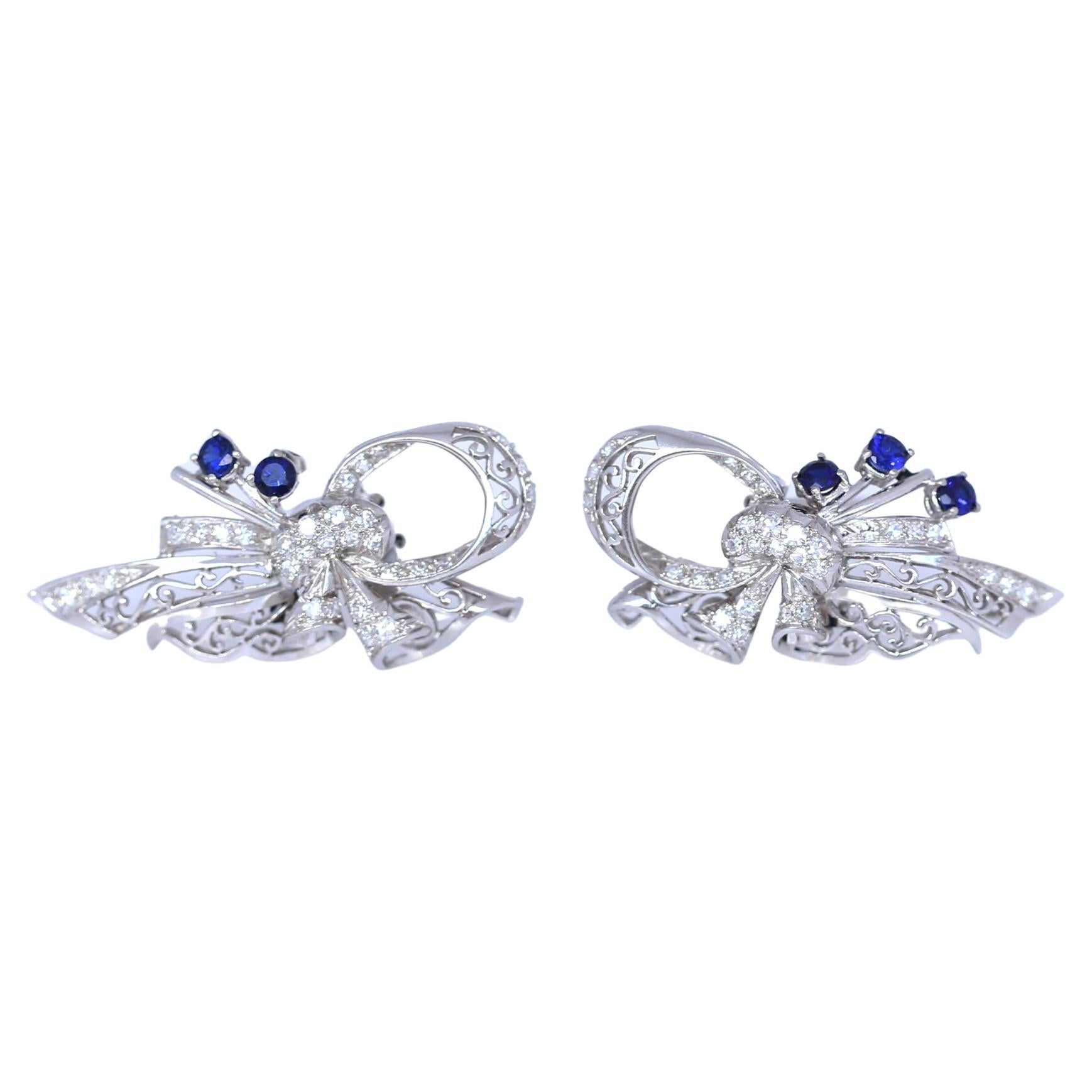 Two Platinum Brooches Sapphires Diamonds, 1930 For Sale at 1stDibs