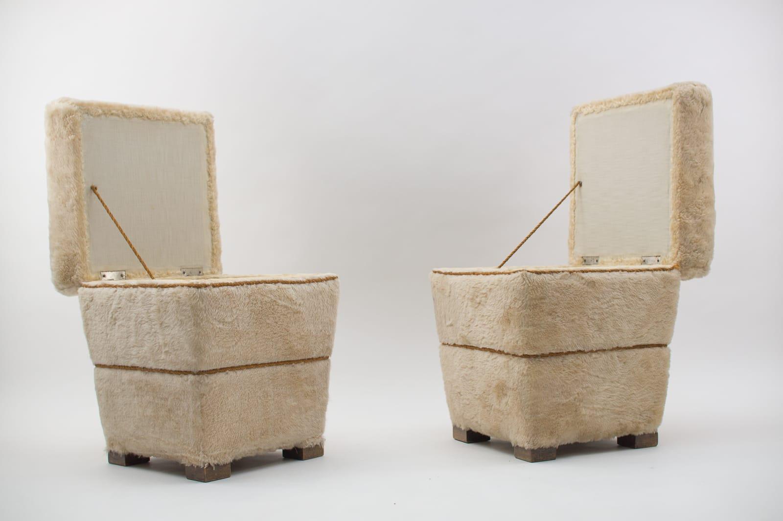 Two Plush Stools with Storage, 1950s France 3