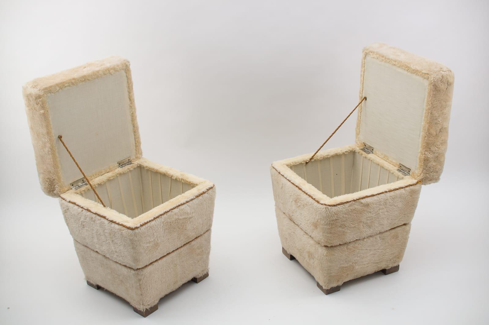 Two Plush Stools with Storage, 1950s France 4
