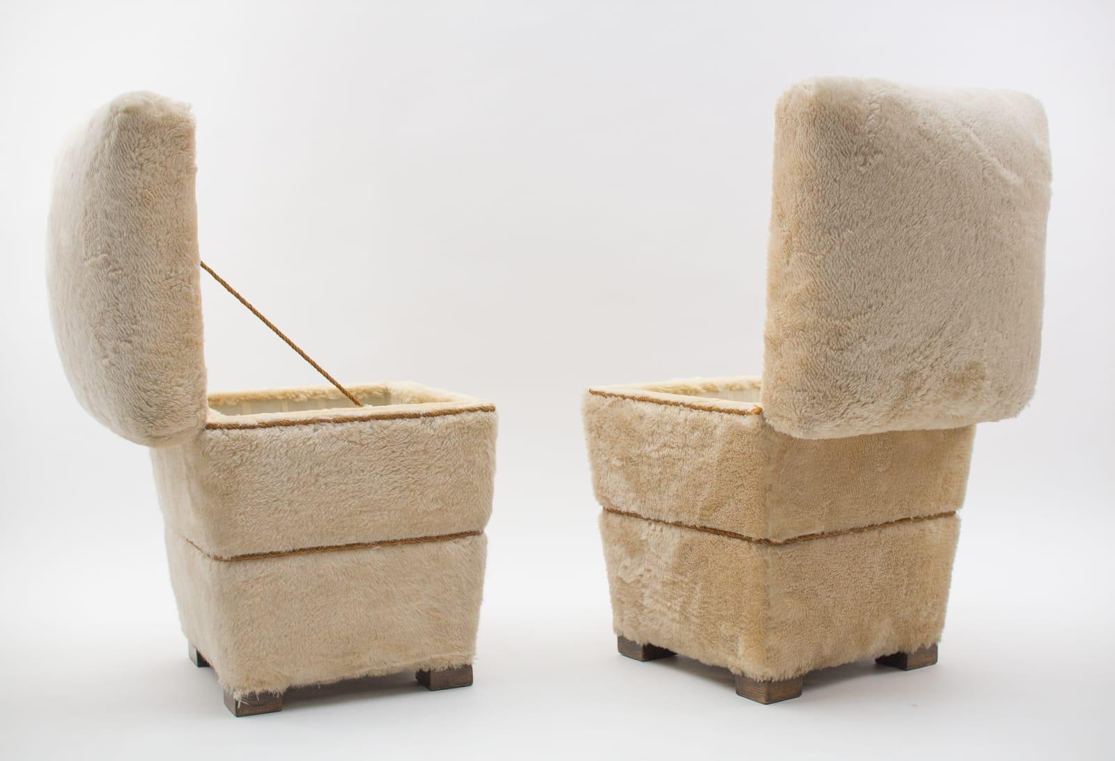 Two Plush Stools with Storage, 1950s France 5
