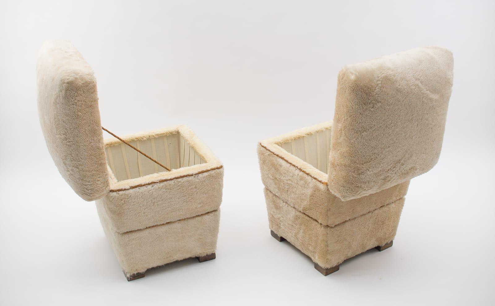 Two Plush Stools with Storage, 1950s France 6